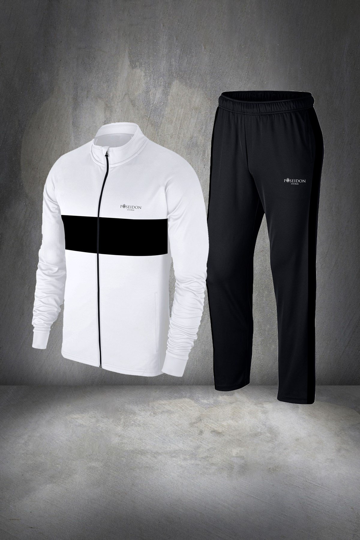 Erkek Beyaz Günlük Sporcu Eşofman Takımı S-3XL - siyah ön detay - M12