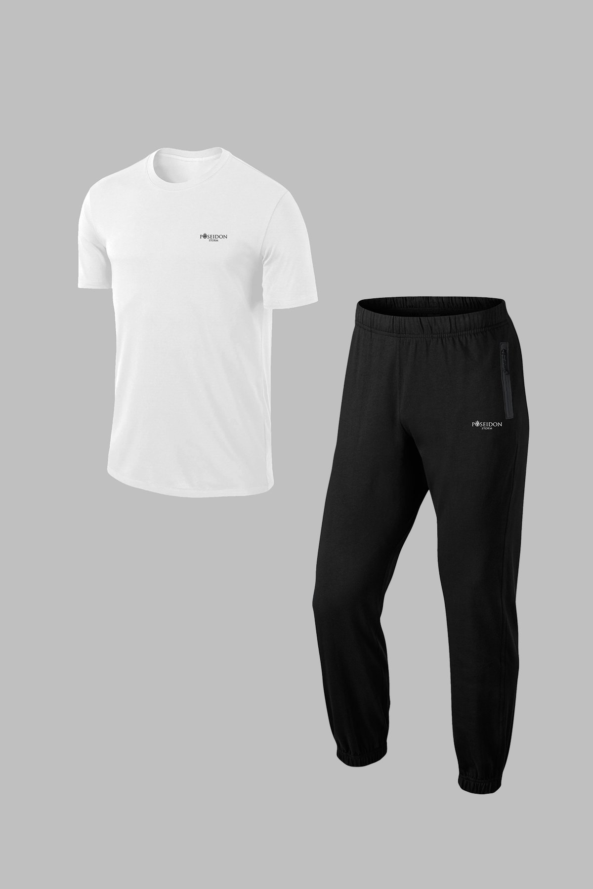 Erkek Beyaz Özel Supra Penye Kumaş Cepli Rahat Kapüşonlu Eşofman Takım Seti S-3XL