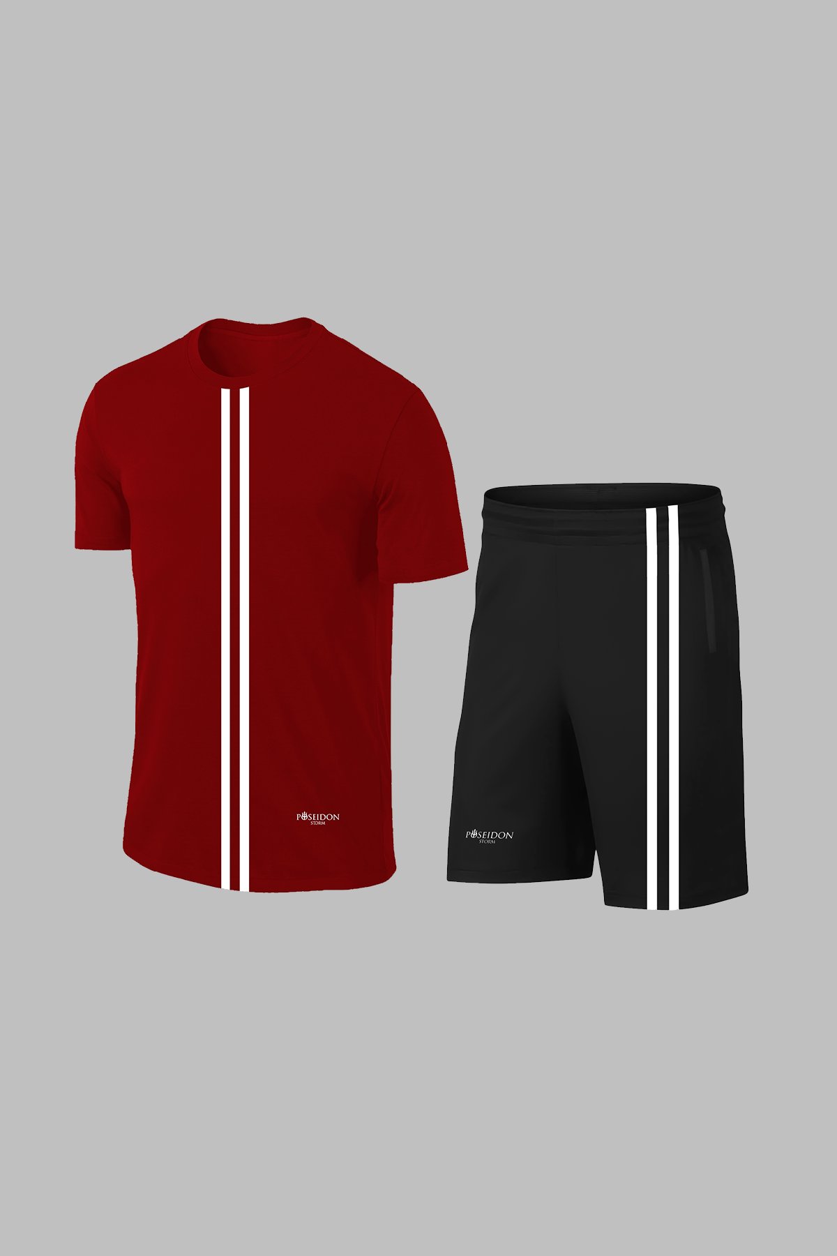 Erkek Bordo Dri-Fit Kumaş Cepli Baskısız Bisiklet Yaka Sporcu Tişört Şort Alt Üst İkili Takım (S-3XL)