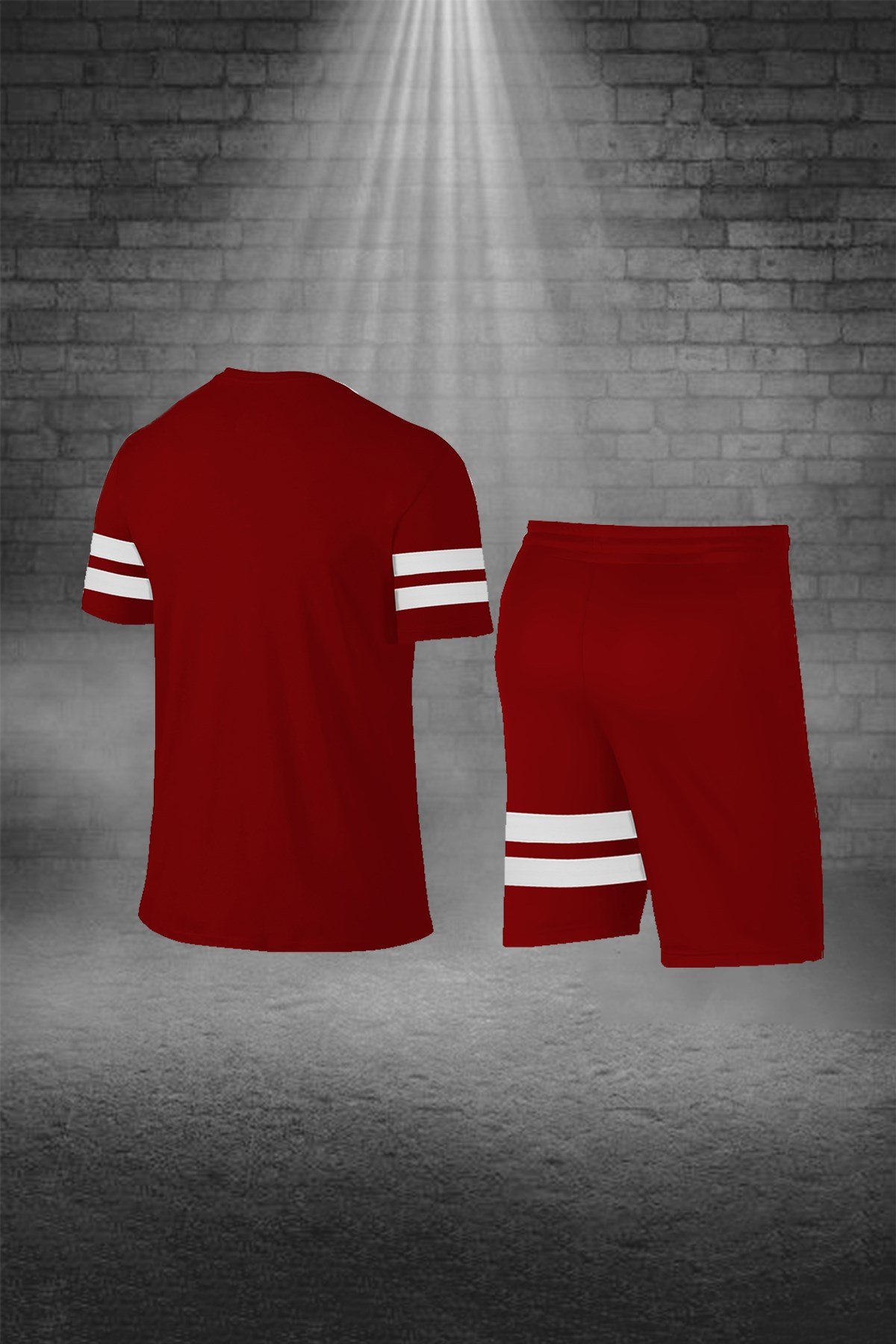 Erkek Bordo Sporcu Tişört ve Şort Takımı S-3XL - siyah iki bant - M4