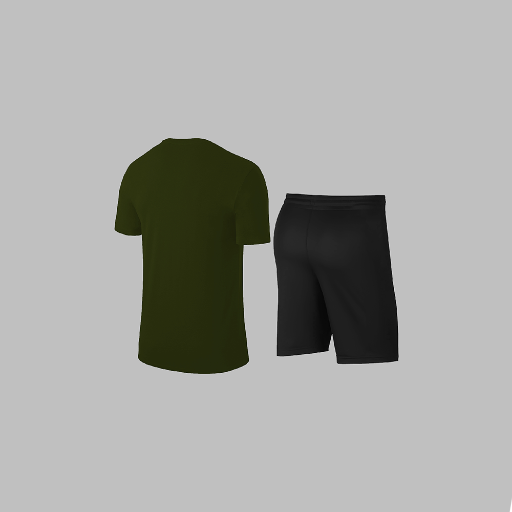 Erkek Haki Dri-Fit Kumaş Yürüyüş ve Koşu için Baskısız Günlük Tişört Şort Takımı S-3XL