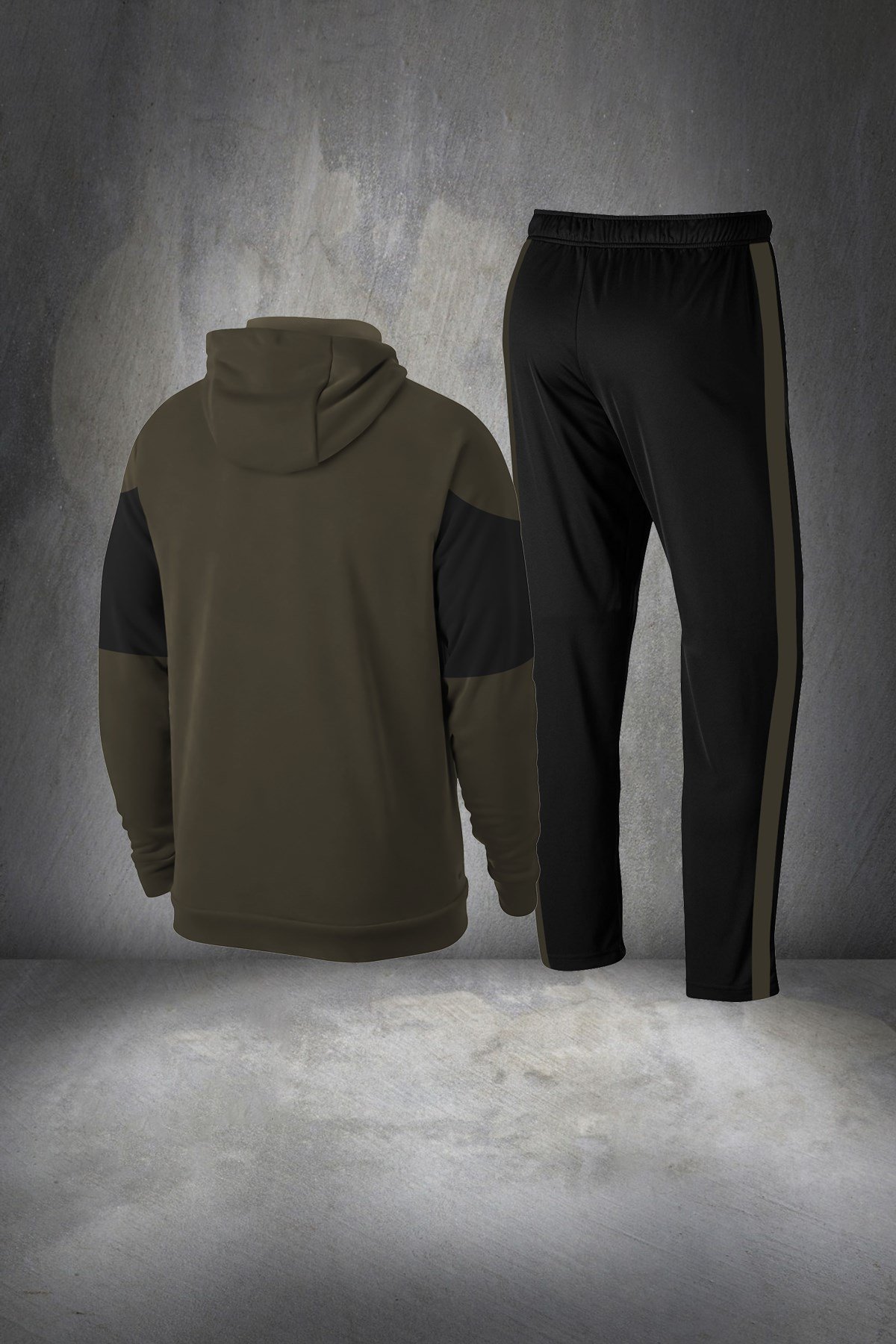Erkek Haki Günlük Sporcu Eşofman Takımı S-3XL - önü ve kolları parçalı - M14