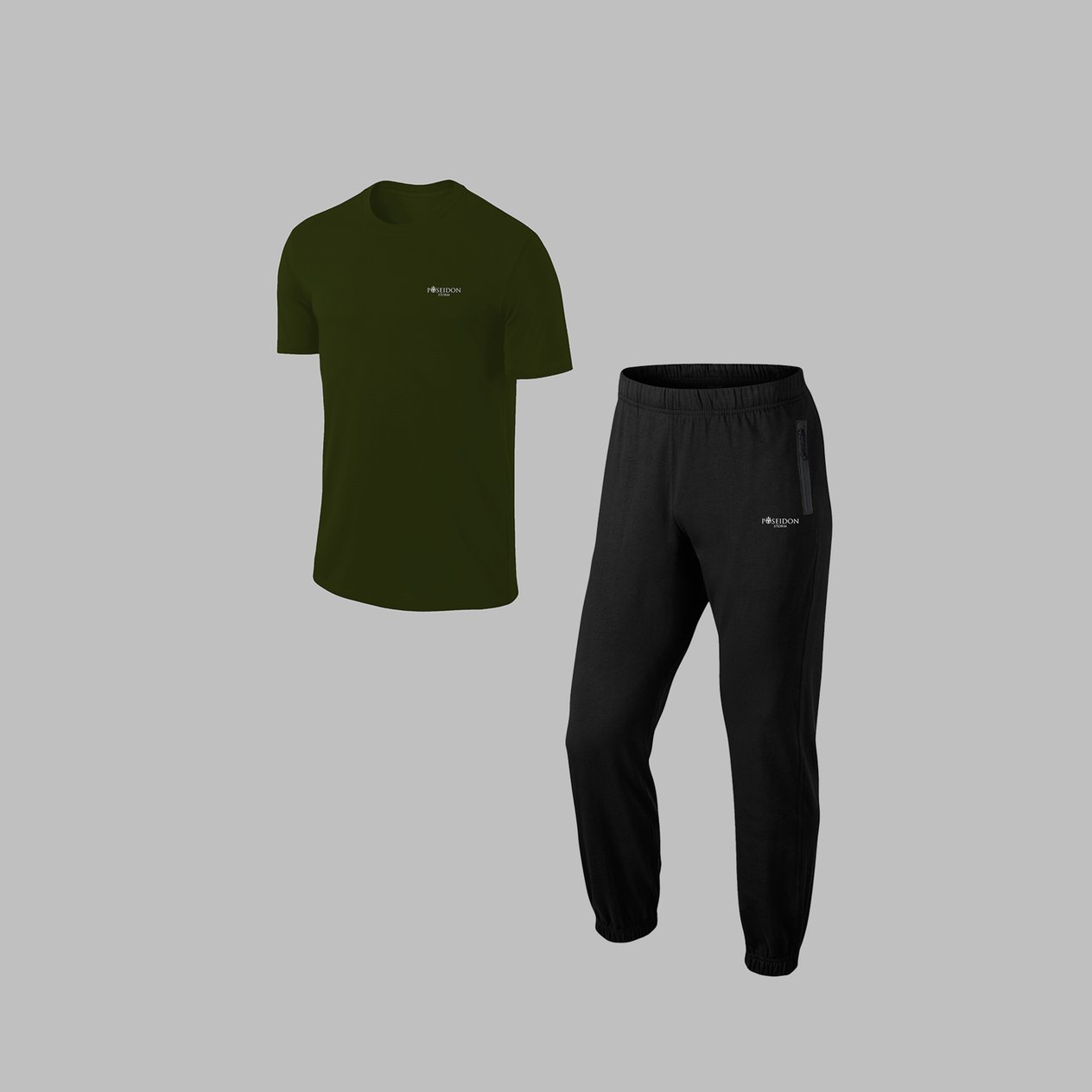 Erkek Haki Supra Penye Kumaş Rahat   Kapüşonlu Koşu Takımı (S-3XL)
