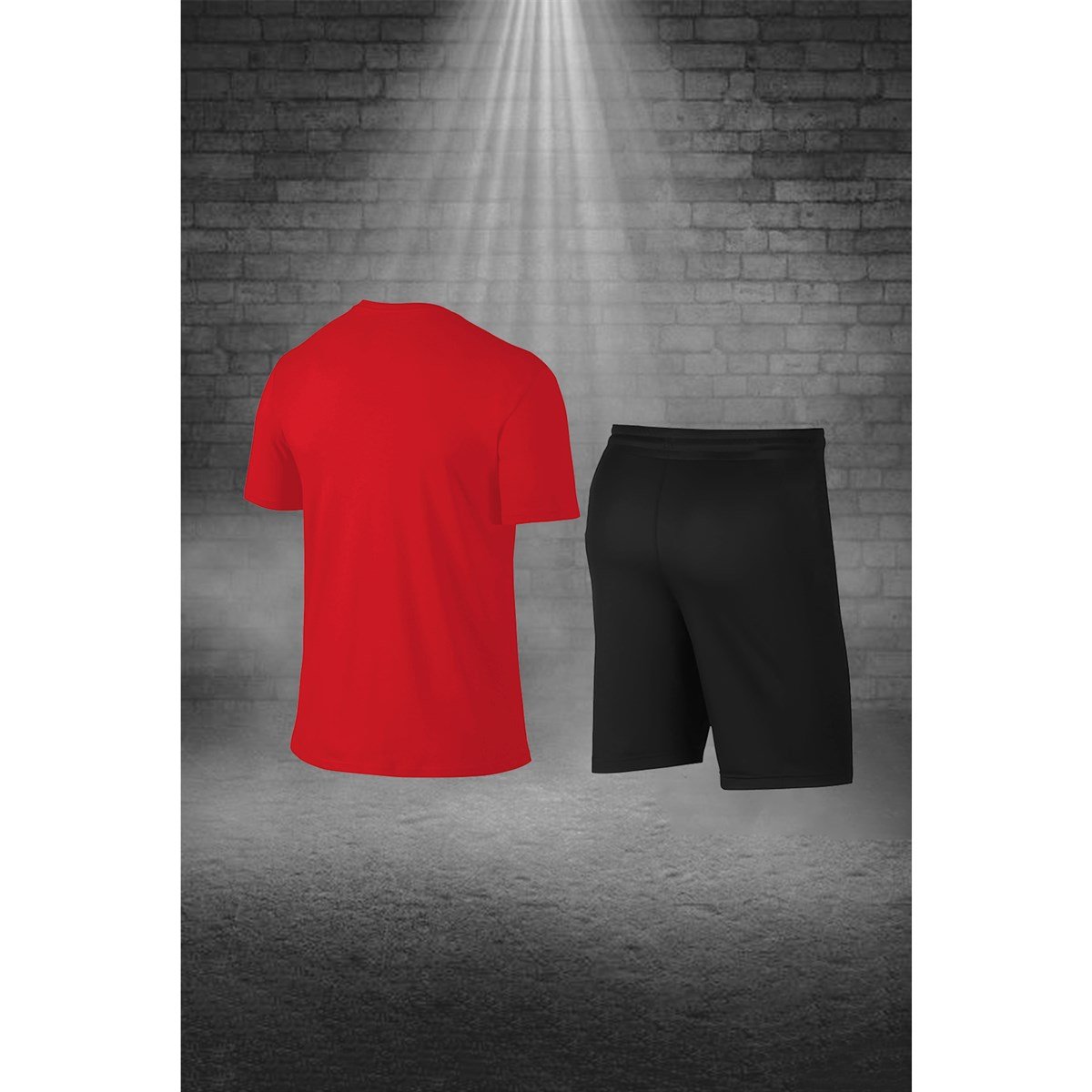 Erkek Kırmızı Dri-Fit Kumaş Cepli Sporcu Rahat Konforlu Tişört Şort Alt Üst İkili Takım S-3XL