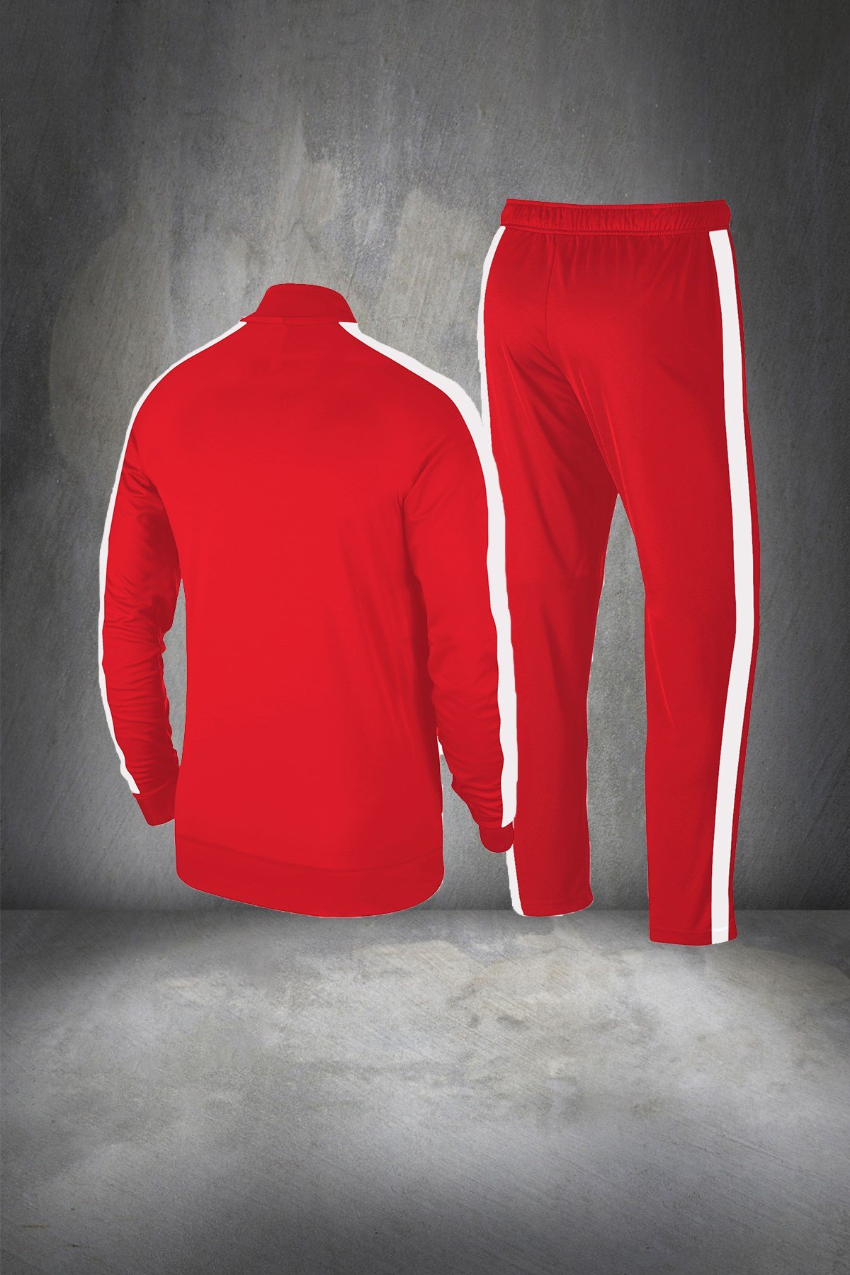Erkek Kırmızı Günlük Sporcu Eşofman Takımı S-3XL beyaz tek bant şerit - M1