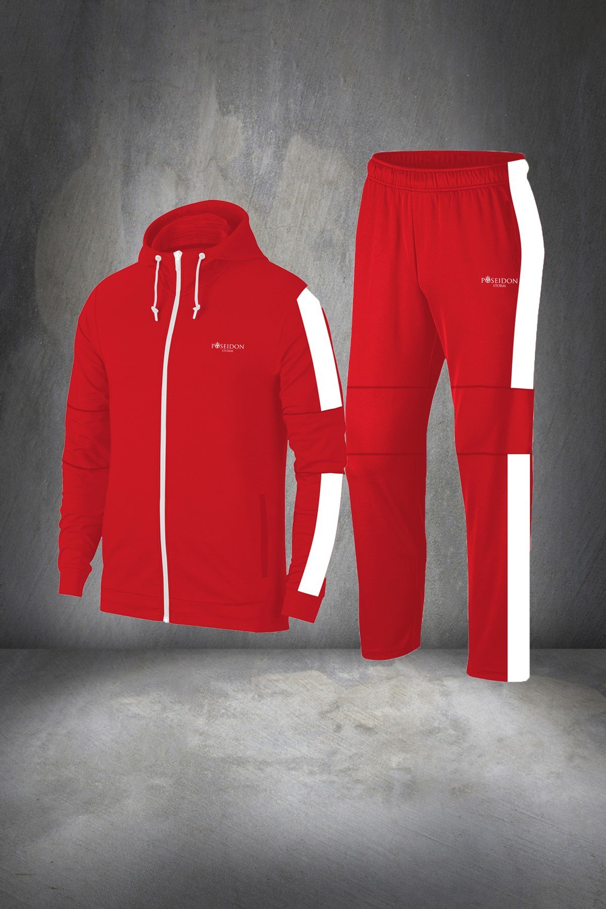 Erkek Kırmızı Günlük Sporcu Eşofman Takımı S-3XL - parçalı tek bant - M15