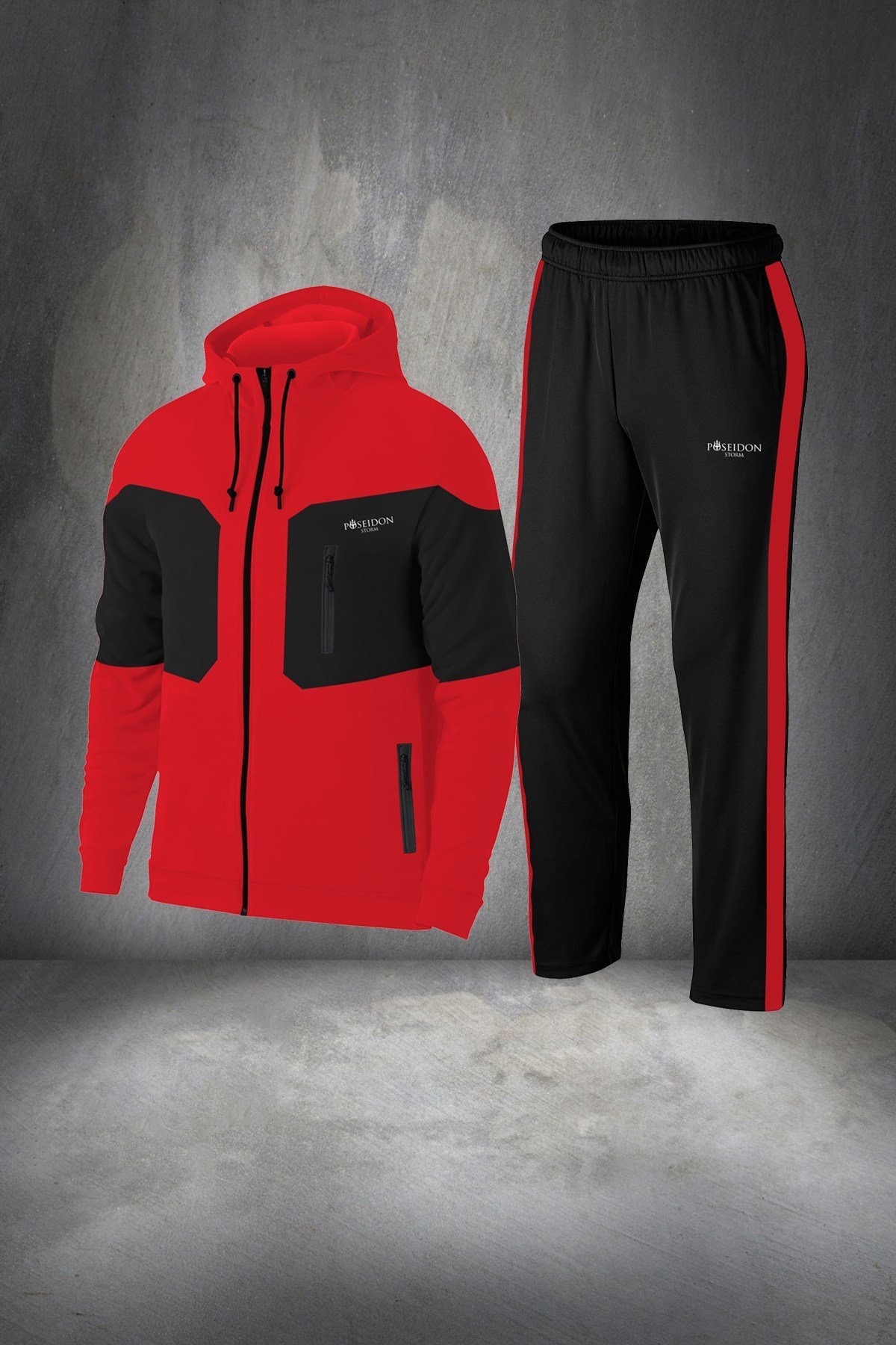 Erkek Kırmızı Günlük Sporcu Eşofman Takımı S-3XL - önü ve kolları parçalı - M14