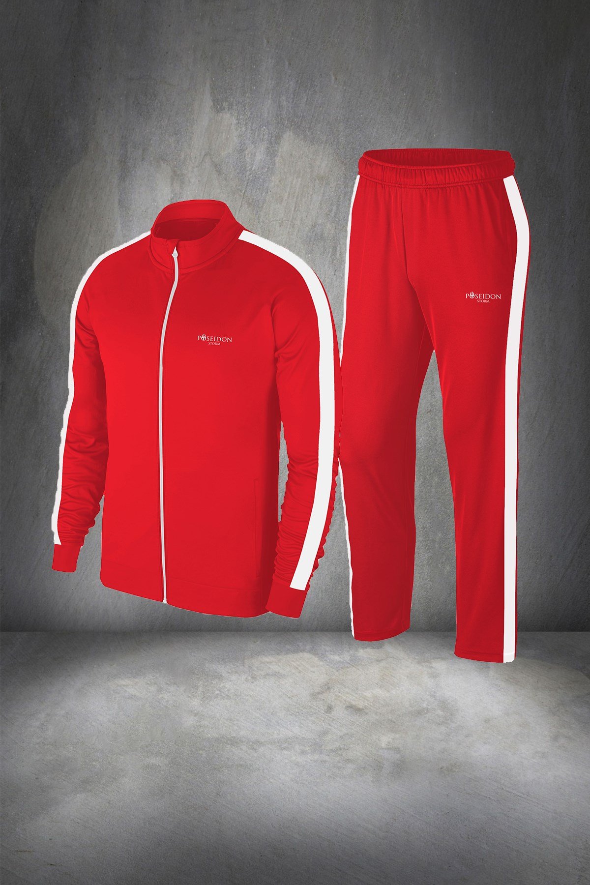 Erkek Kırmızı Günlük Sporcu Eşofman Takımı S-3XL beyaz tek bant şerit - M1