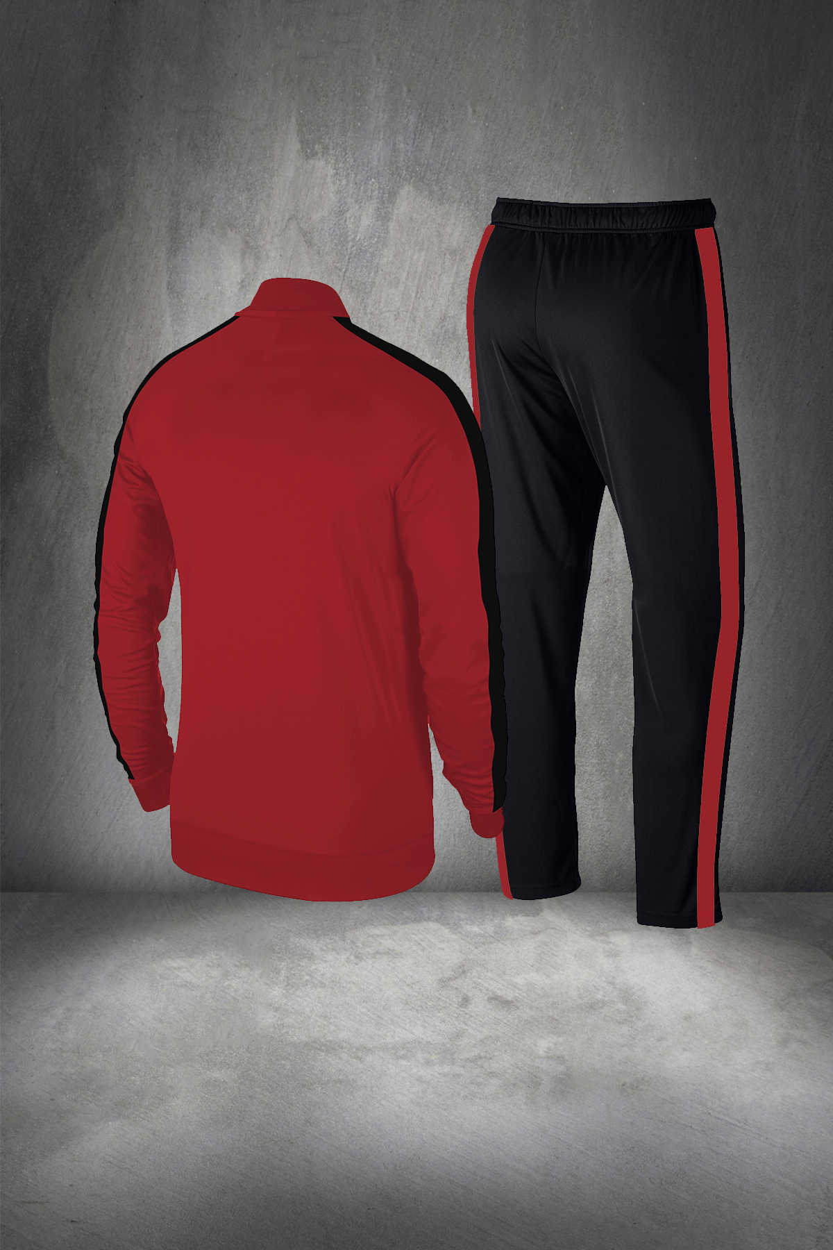 Erkek Kırmızı Özel Supra Penye Kumaş Fermuarlı Rahat Yürüyüş Eşofman Takımı S-3XL