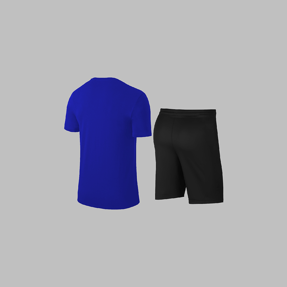 Erkek Mavi Dri-Fit Kumaş Baskısız Yuvarlak Yaka Kısa Kol Tişört Şort Alt Üst Spor Takım S-3XL