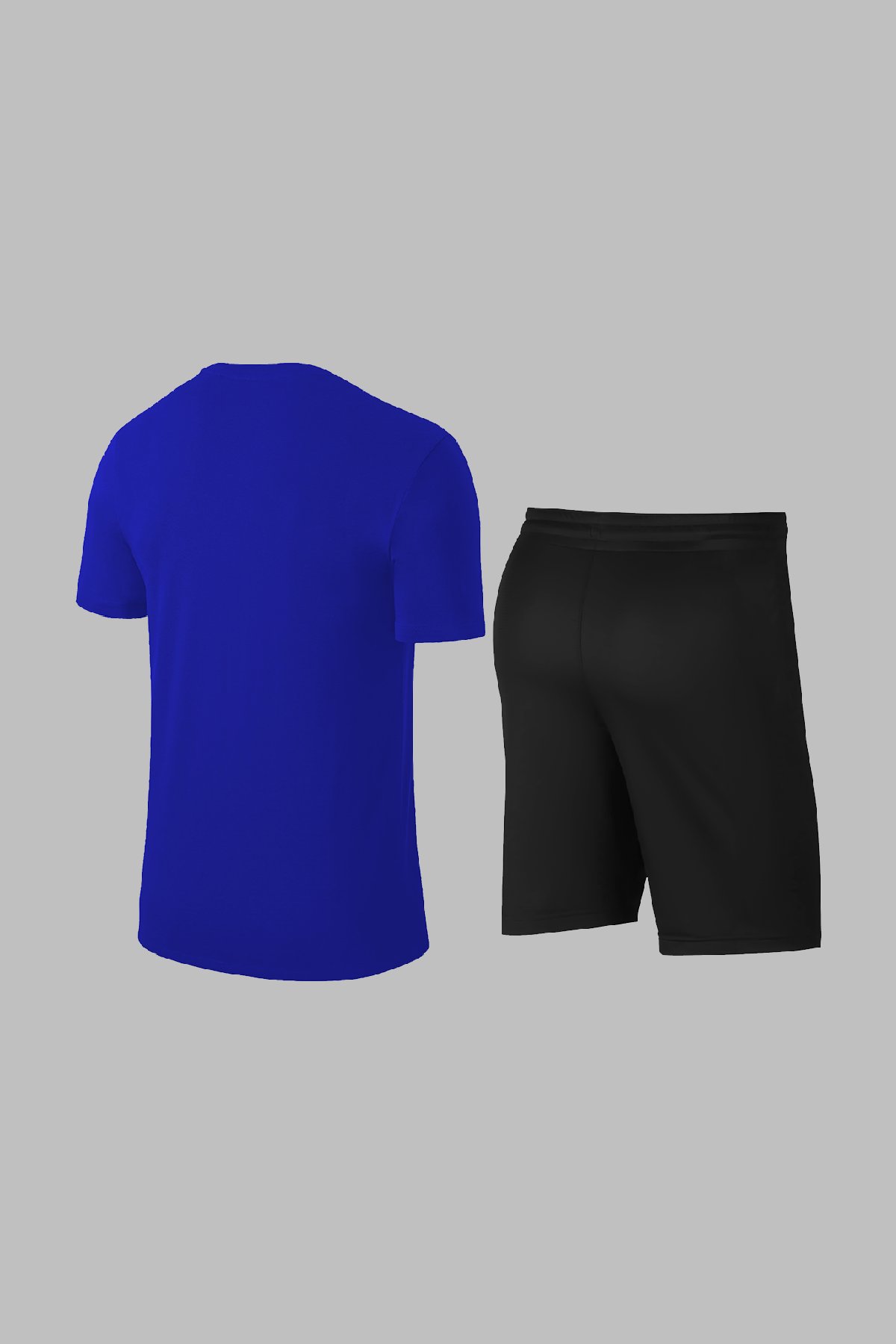 Erkek Mavi Dri-Fit Kumaş Spor için Konforlu Cepli Kısa Kol Tişört Şort İkili Takım (S-3XL)