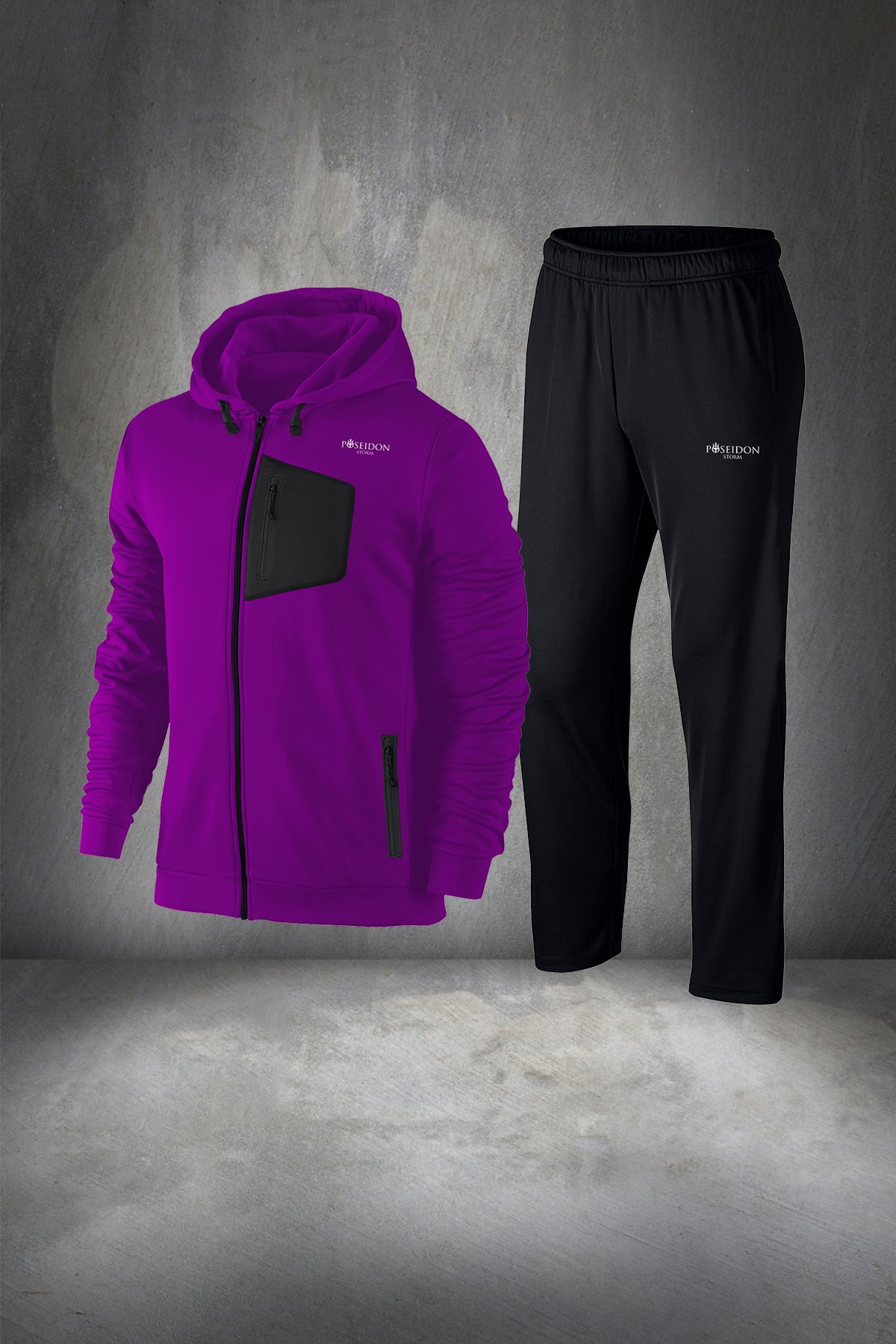 Erkek Mor Supra Penye Kumaş Rahat Regular Fit Kapüşonlu Yürüyüş Takımı S-3XL