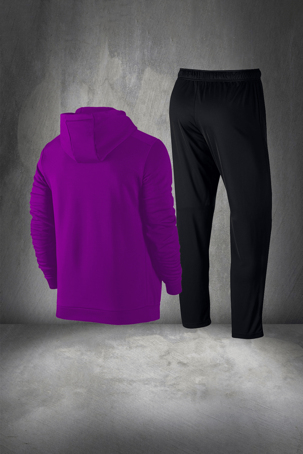 Erkek Mor Supra Penye Kumaş Rahat Regular Fit Kapüşonlu Yürüyüş Takımı S-3XL