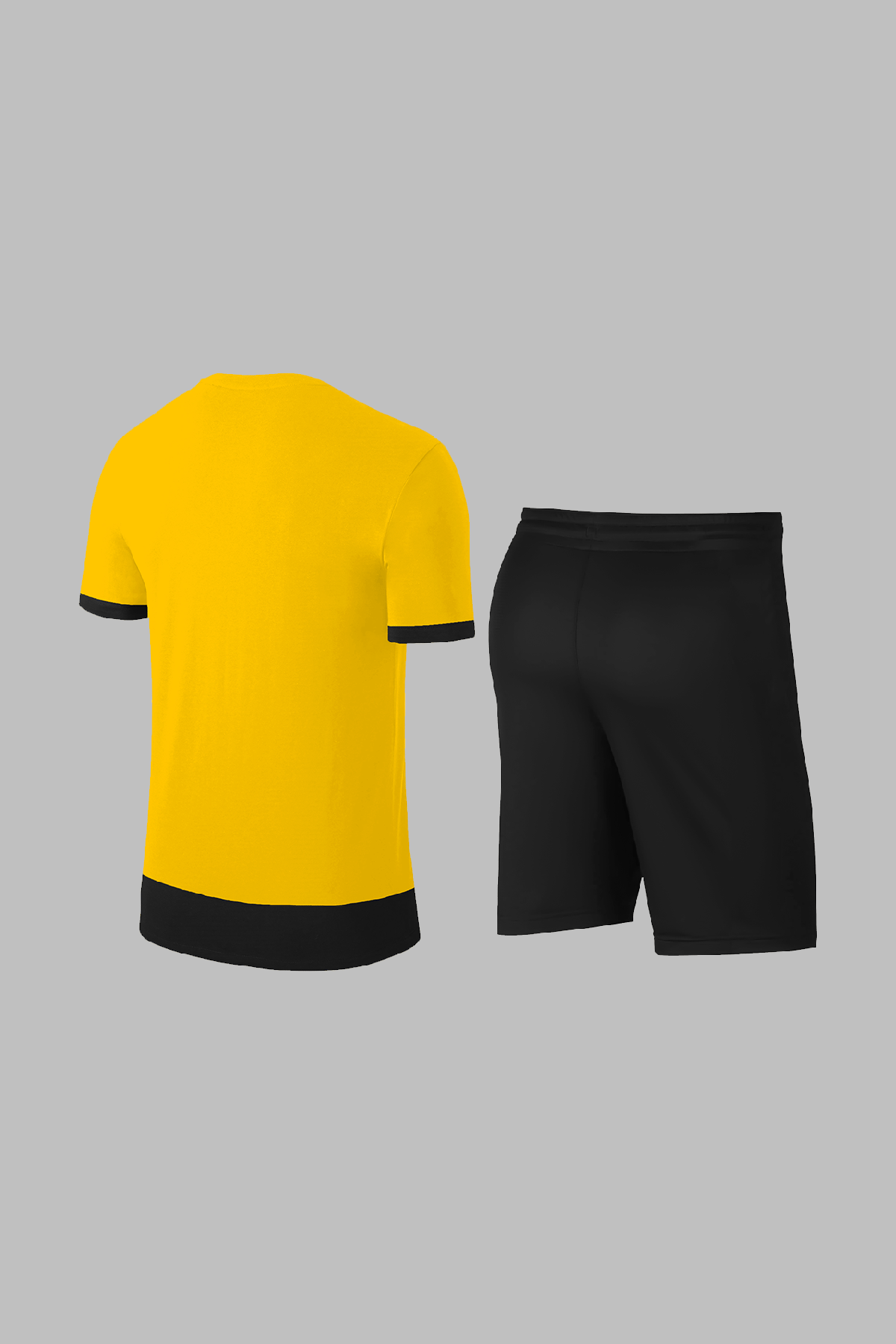 Erkek Sarı Dri-Fit Kumaş Baskısız Cepli Yuvarlak Yaka Kısa Kol Günlük Şık Tişört Şort Alt Üst İkili Set (S-3XL)