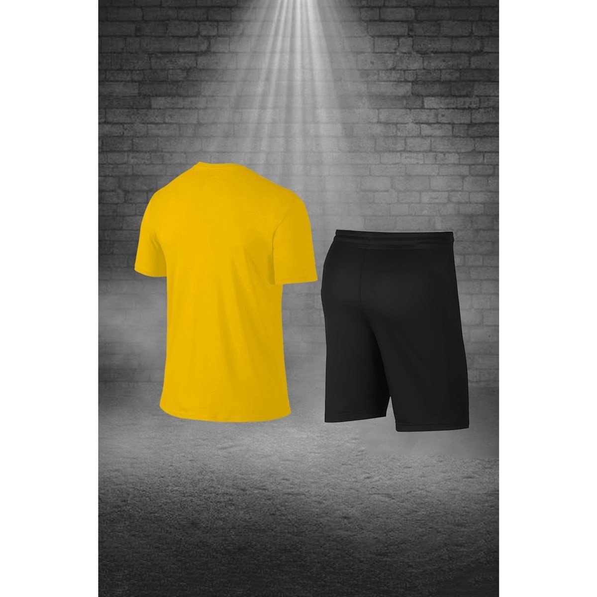 Erkek Sarı Dri-Fit Kumaş Rahat Günlük Sporcu Konforlu Tişört Şort Koşu Seti S-3XL