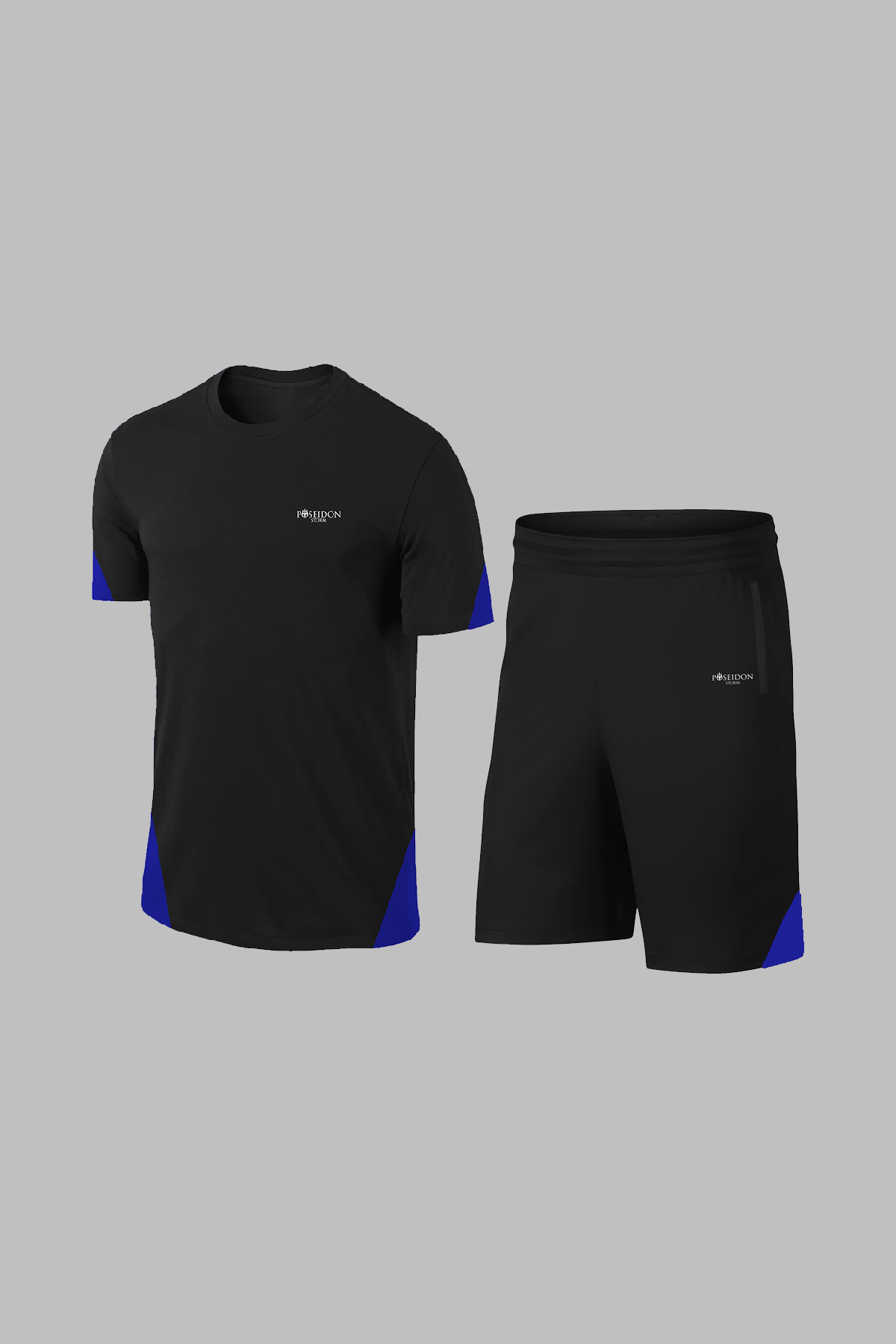 Erkek Siyah Dri-Fit Kumaş Antrenman ve Koşu için Konforlu Cepli Kısa Kol Tişört Şort İkili Takım (S-3XL)