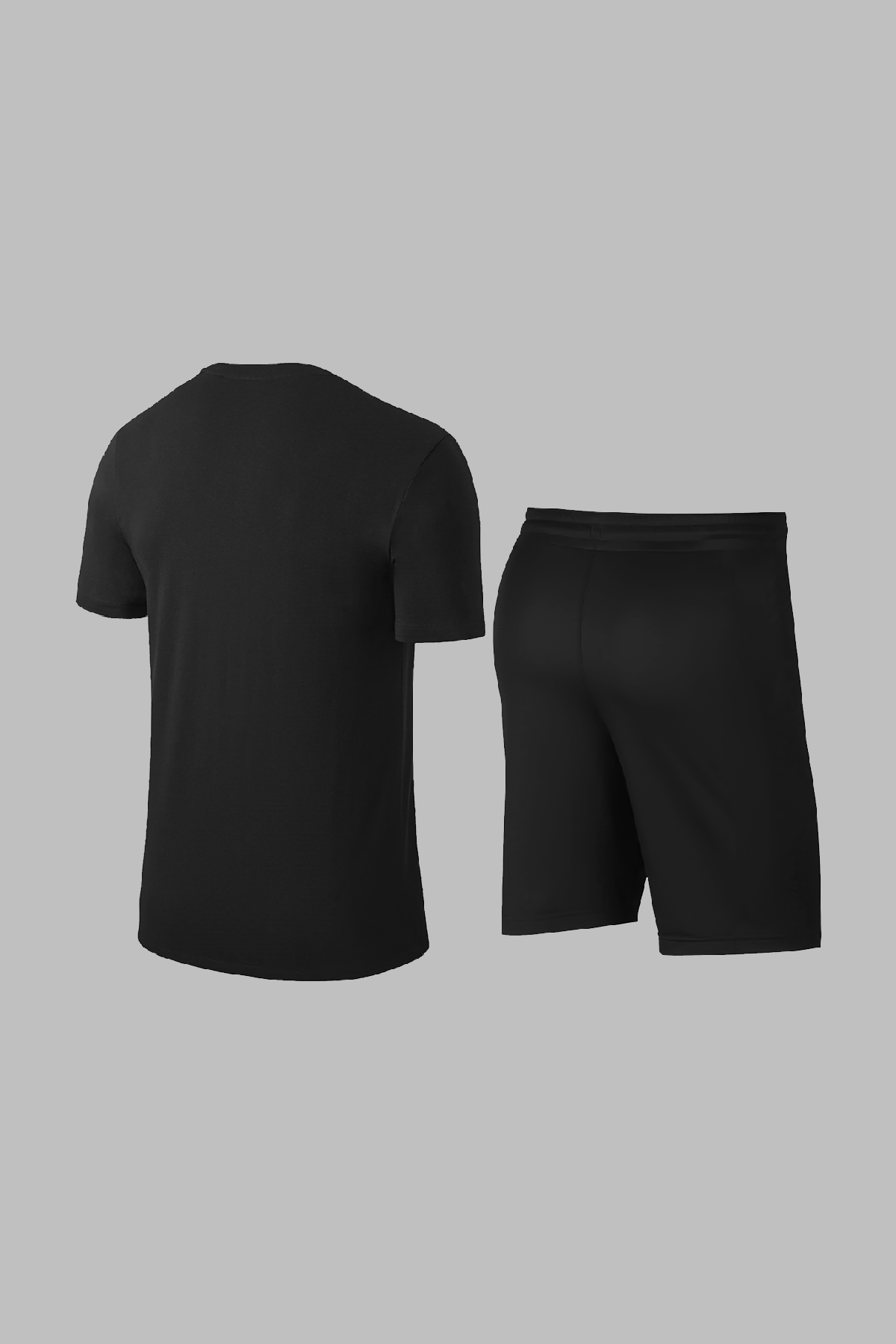 Erkek Siyah Dri-Fit Kumaş Antrenman ve Koşu için Konforlu Cepli Kısa Kol Tişört Şort İkili Takım (S-3XL)