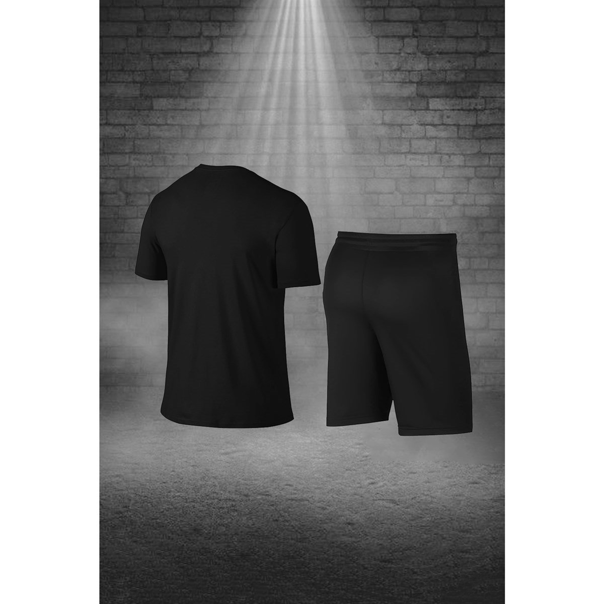 Erkek Siyah Dri-Fit Kumaş Yuvarlak Yaka Cepli Günlük Konforlu Yürüyüş Konforlu Tişört Şort Seti S-3XL