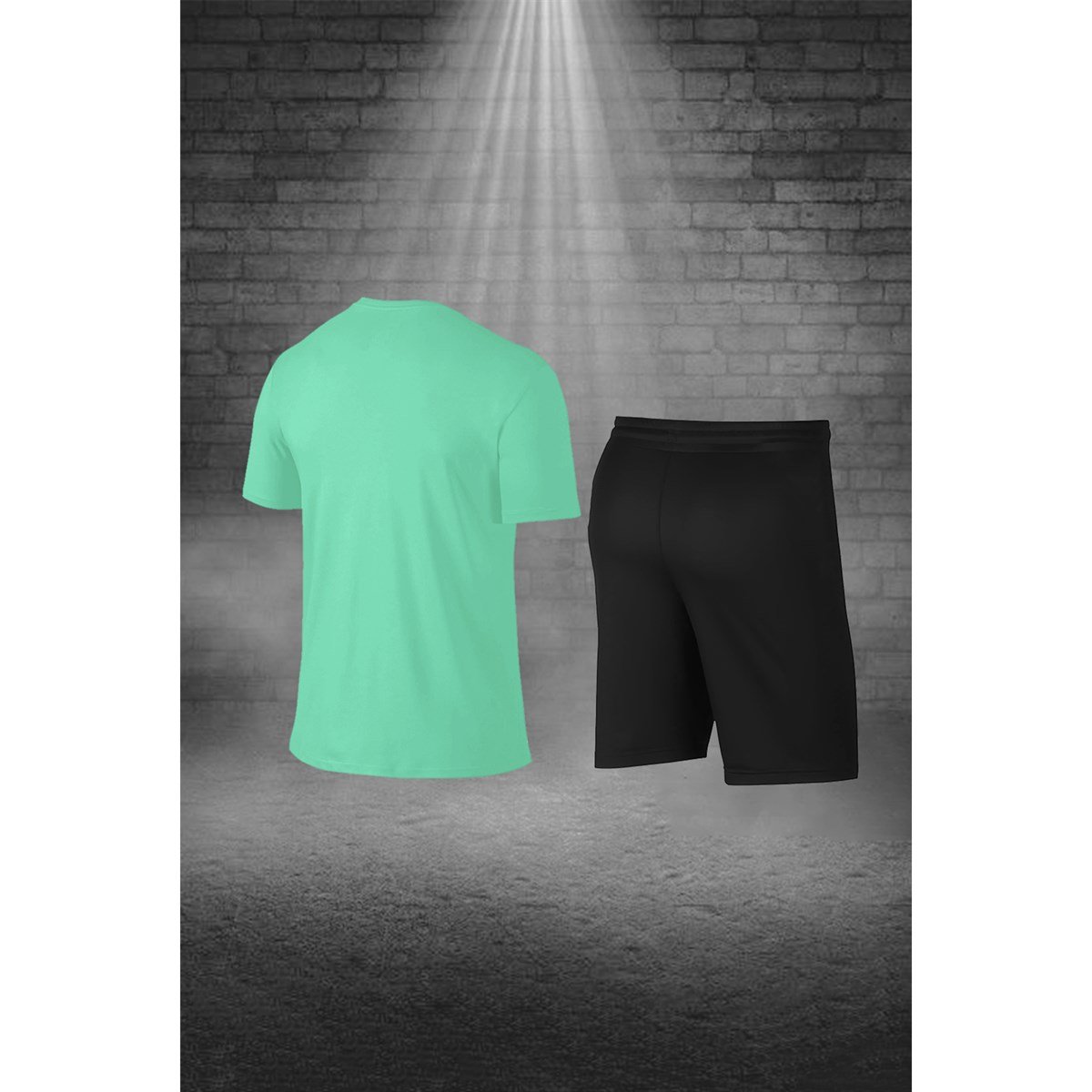 Erkek Su Yeşili Dri-Fit Kumaş Cepli Düz Kısa Kol Konforlu Rahat Tişört Şort Alt Üst Spor Seti S-3XL