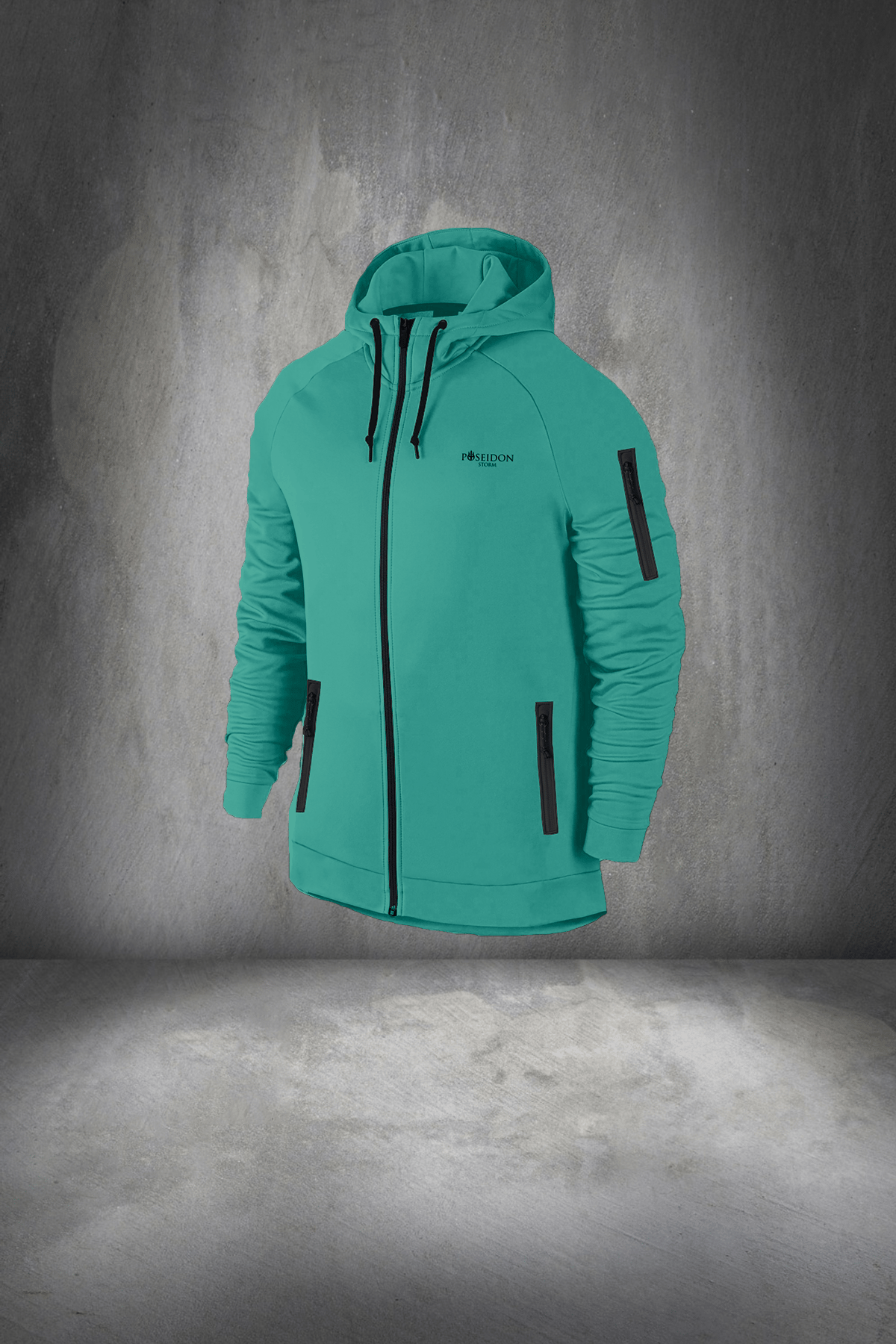 Erkek Su Yeşili İnterlok Kumaş Fermuarlı Cepli Rahat Full Eşofman Takımı S-3XL
