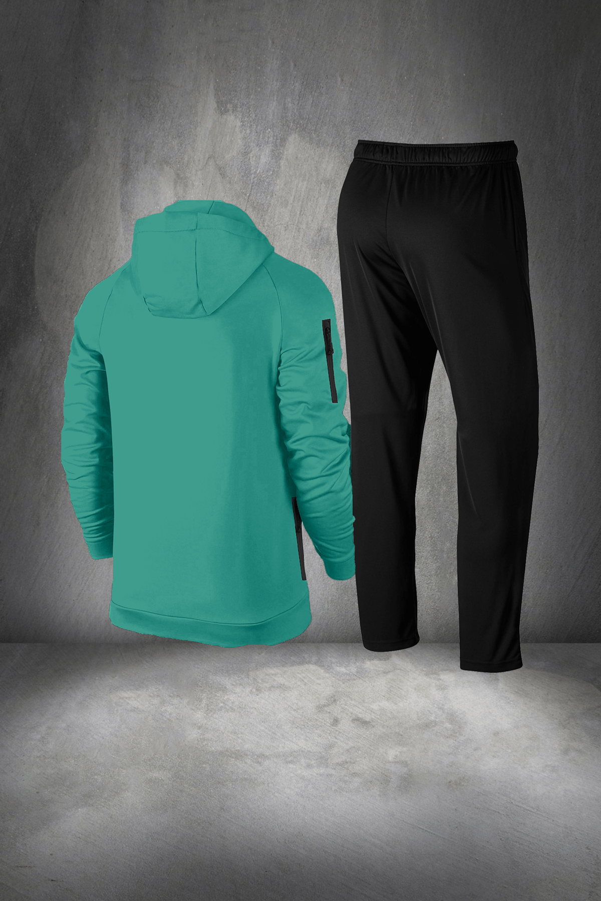 Erkek Su Yeşili İnterlok Kumaş Fermuarlı Cepli Rahat Full Eşofman Takımı S-3XL