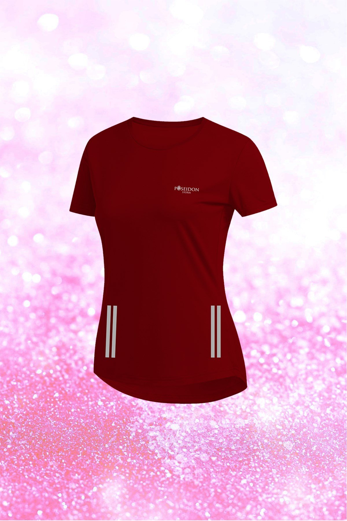 Kadın Bordo Dri-Fit Kumaş Yürüyüş ve Koşu için Konforlu Kısa Kol T-shirt  S-3XL