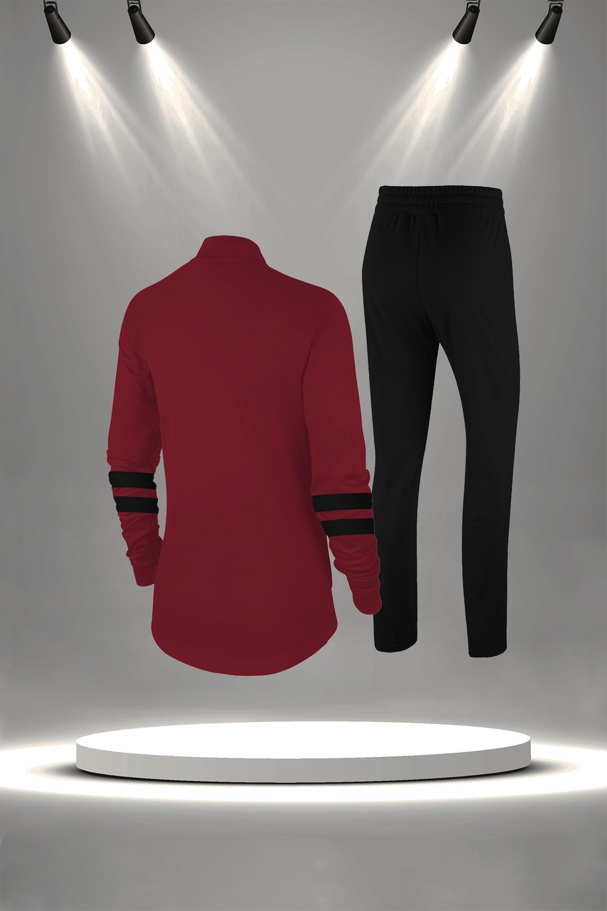 Kadın Bordo Günlük Sporcu Eşofman Takımı S-3XL siyah iki bant - M3