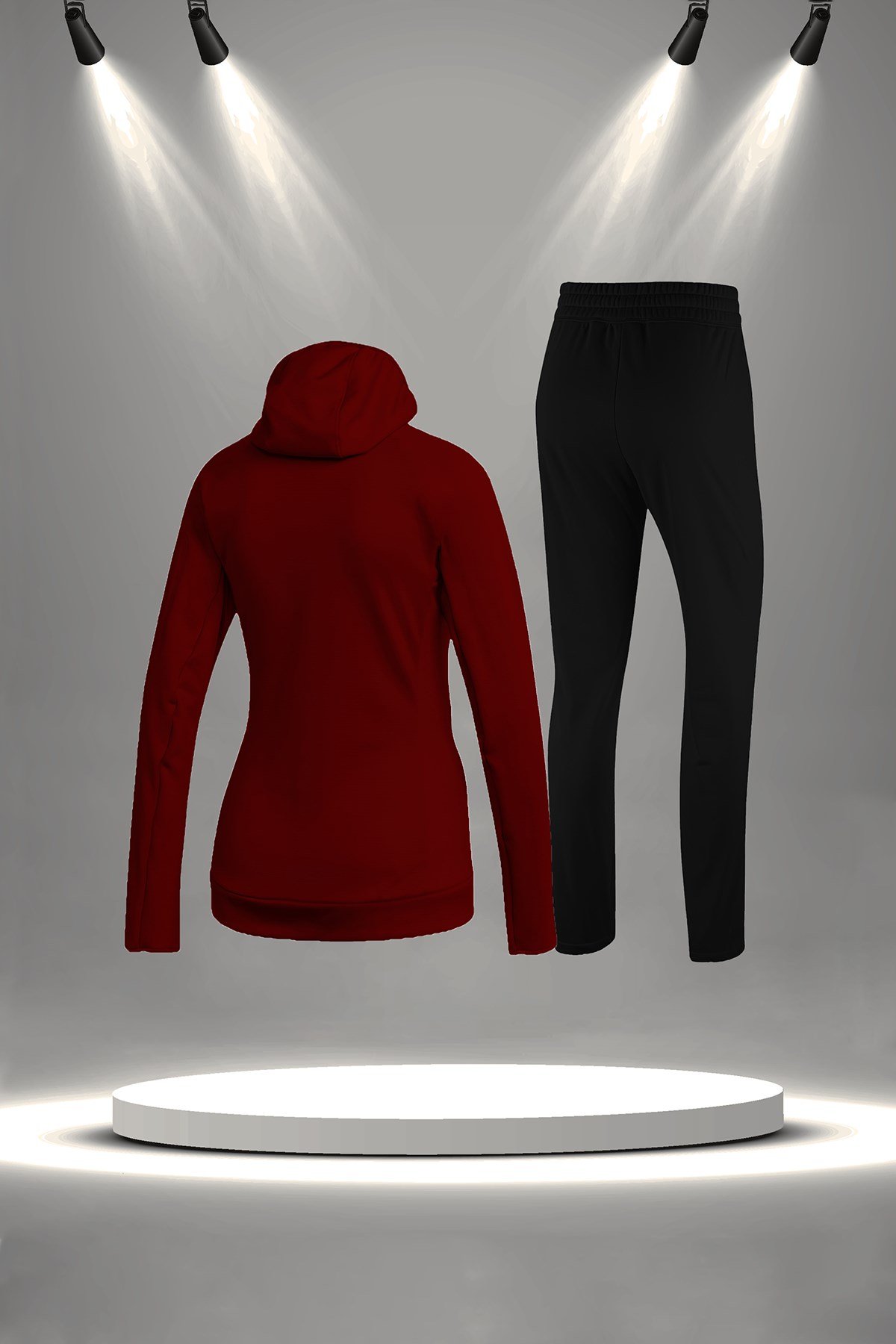 Kadın Bordo İnterlok Kumaş Fit Kalıp Koşu Seti S-3XL