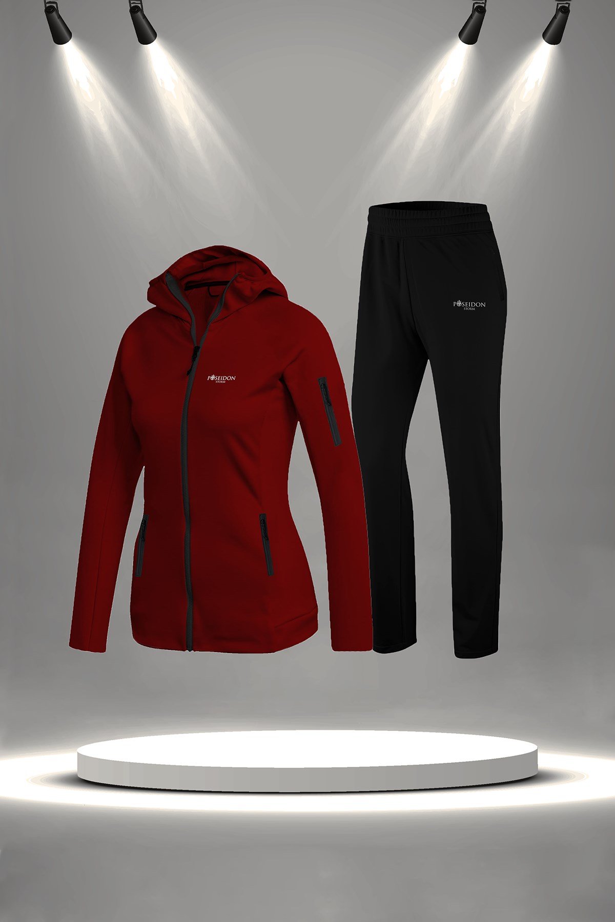 Kadın Bordo İnterlok Kumaş Fit Kalıp Koşu Seti S-3XL