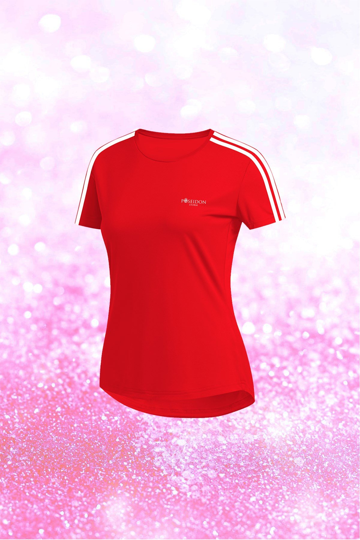 Kadın Kırmızı Günlük Sporcu Tişörtü S-3XL - Çift Şerit - M3