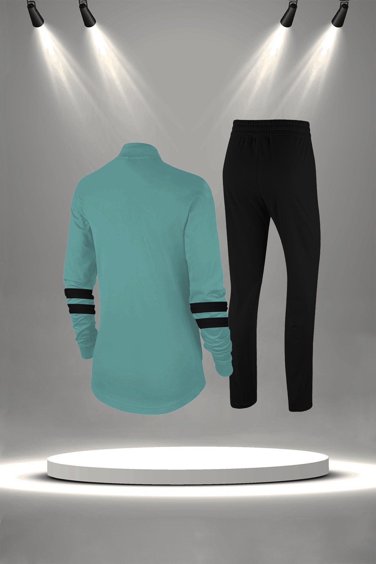 Kadın Su Yeşili Günlük Sporcu Eşofman Takımı S-3XL siyah iki bant - M3
