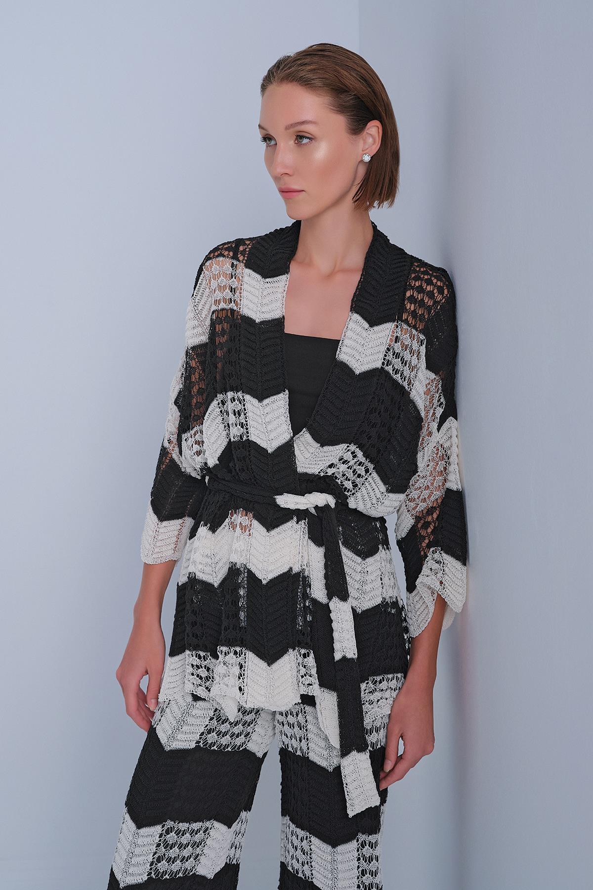Ajurlu Kuşaklı Multi Kimono Hırka