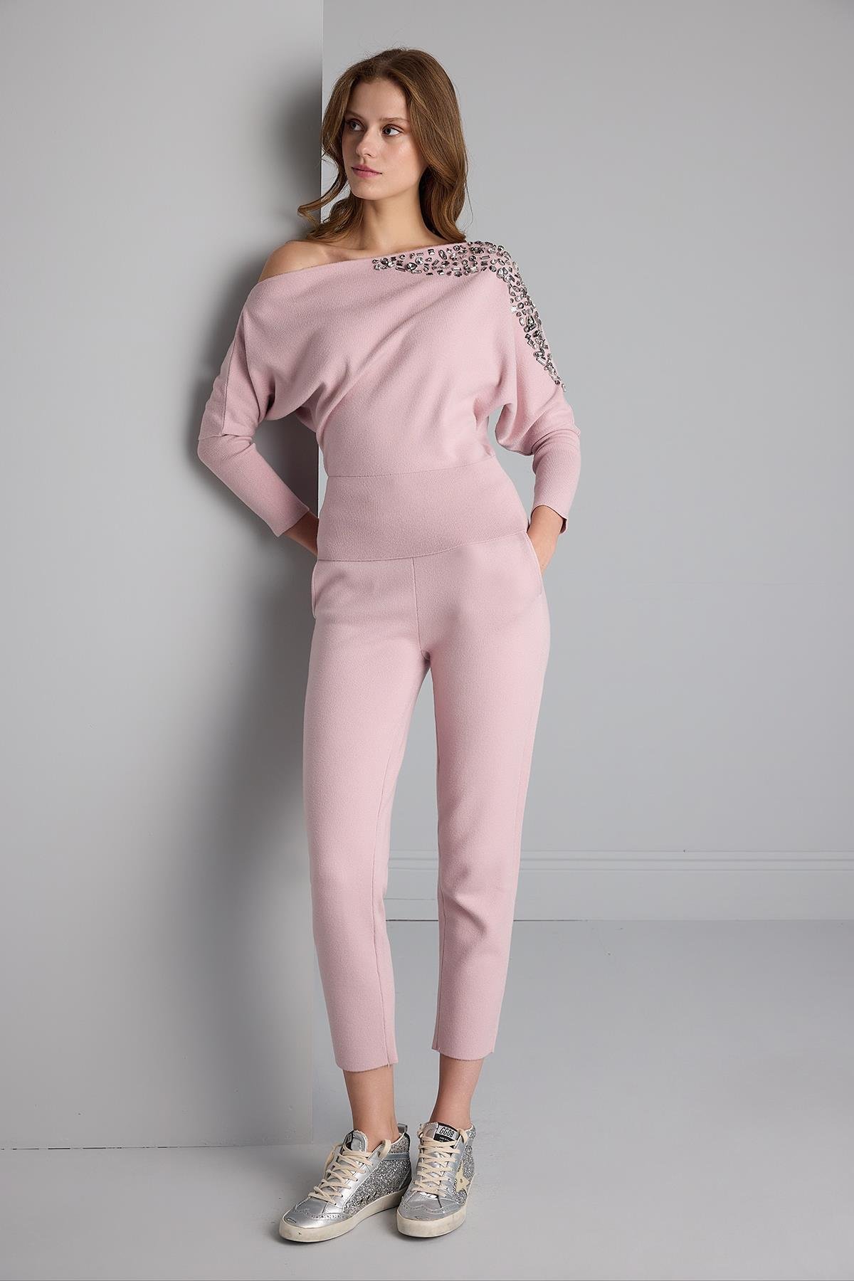 Beli Kordonlu Cepli Triko Pantolon