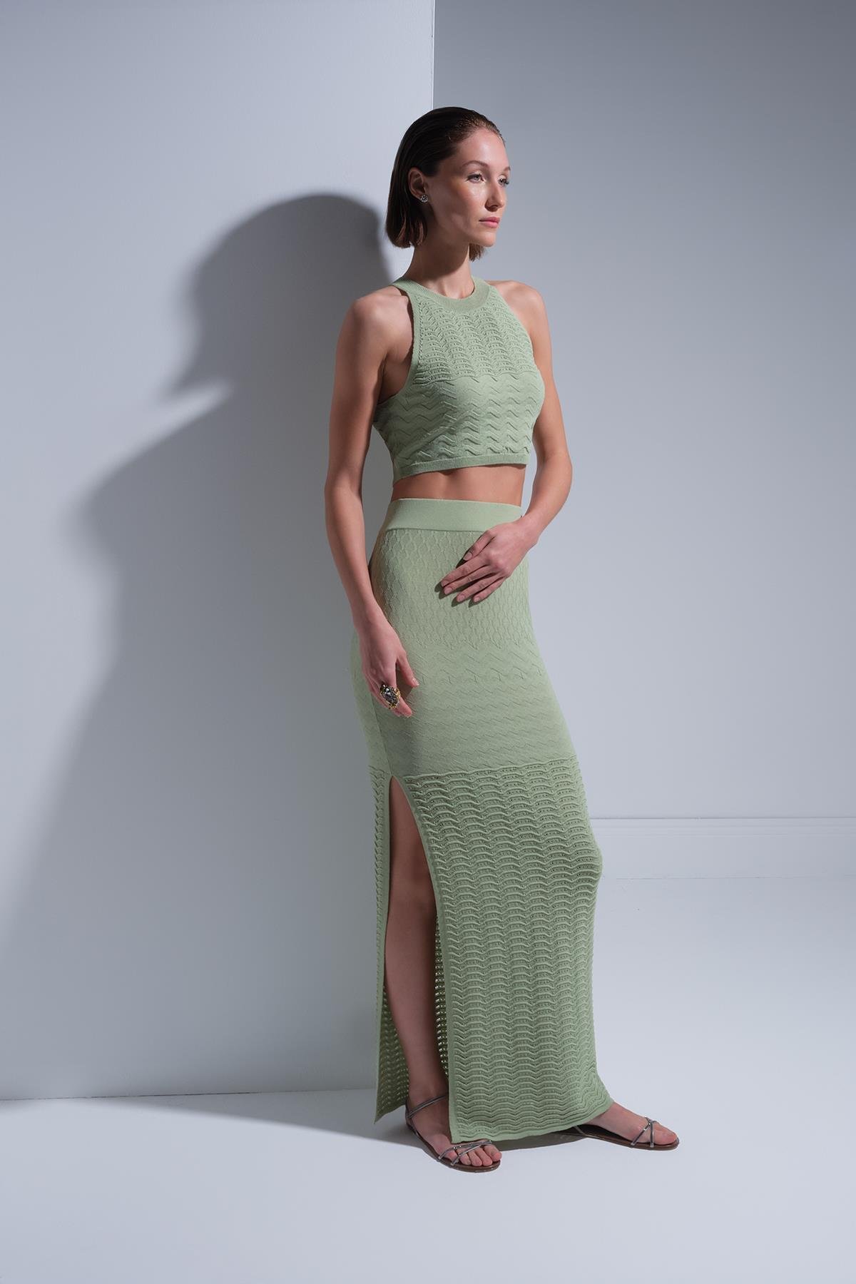 Halter Yaka Yeşil Crop Top