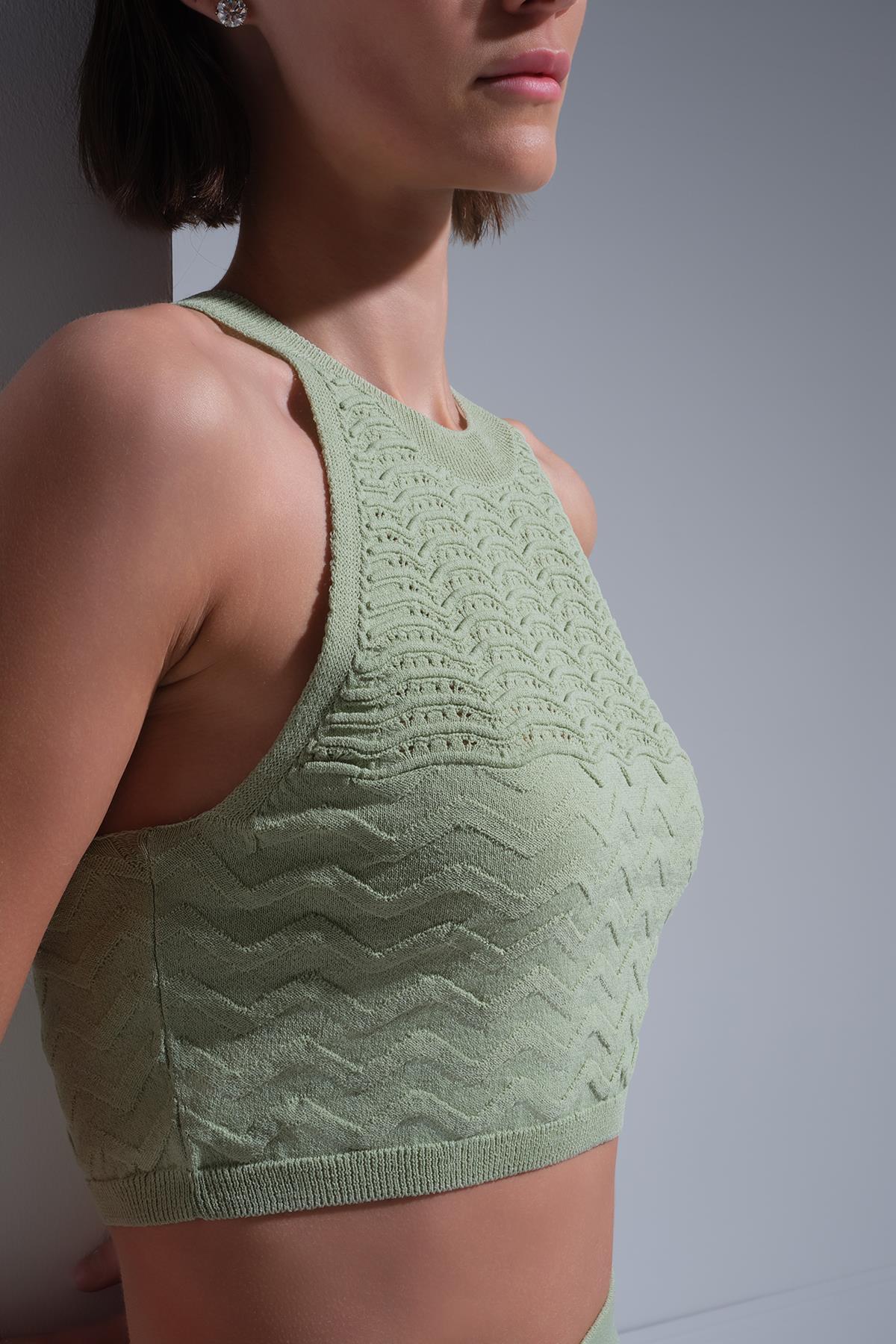 Halter Yaka Yeşil Crop Top