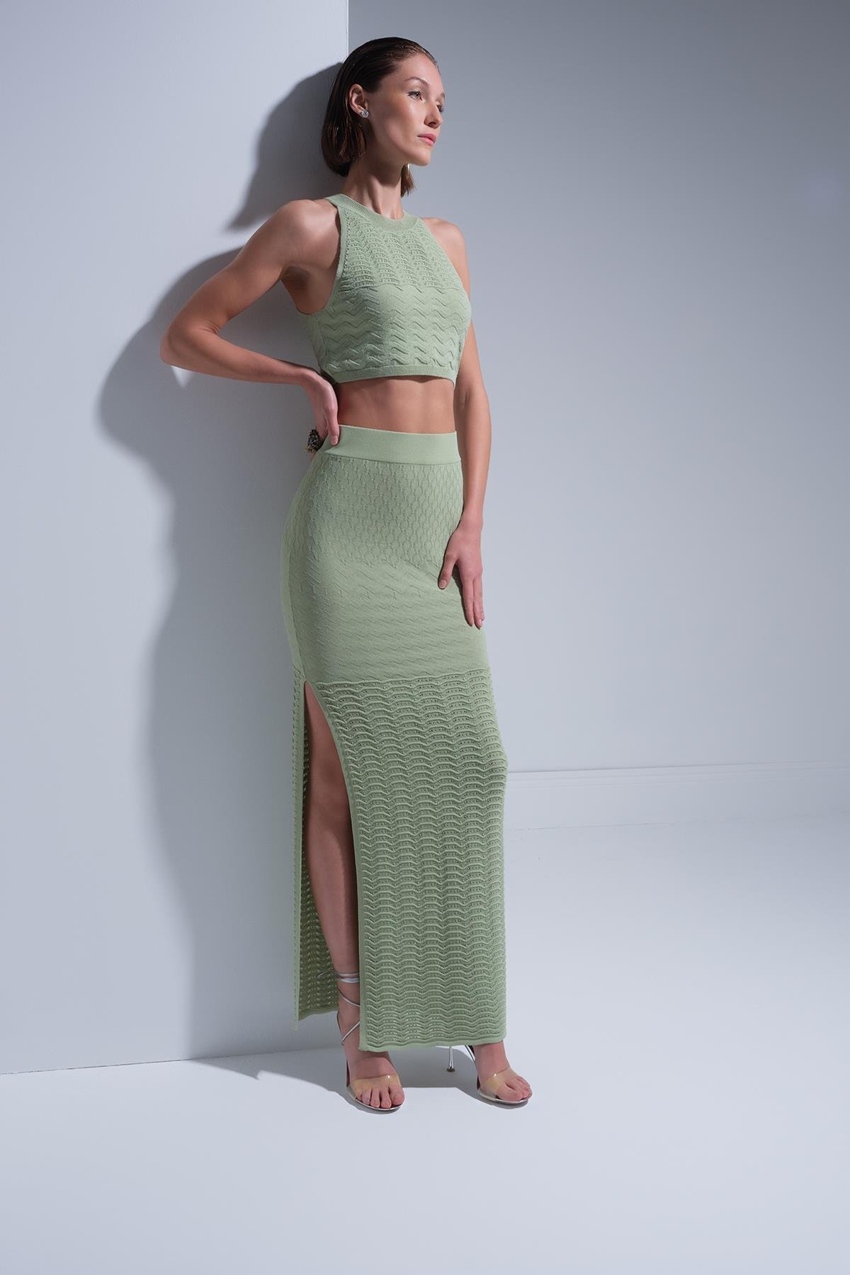 Halter Yaka Yeşil Crop Top