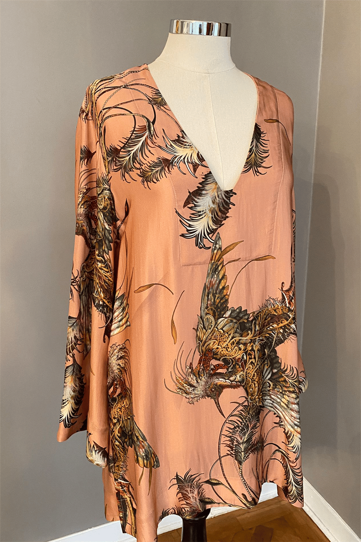 Kuşlu Saten Tunik