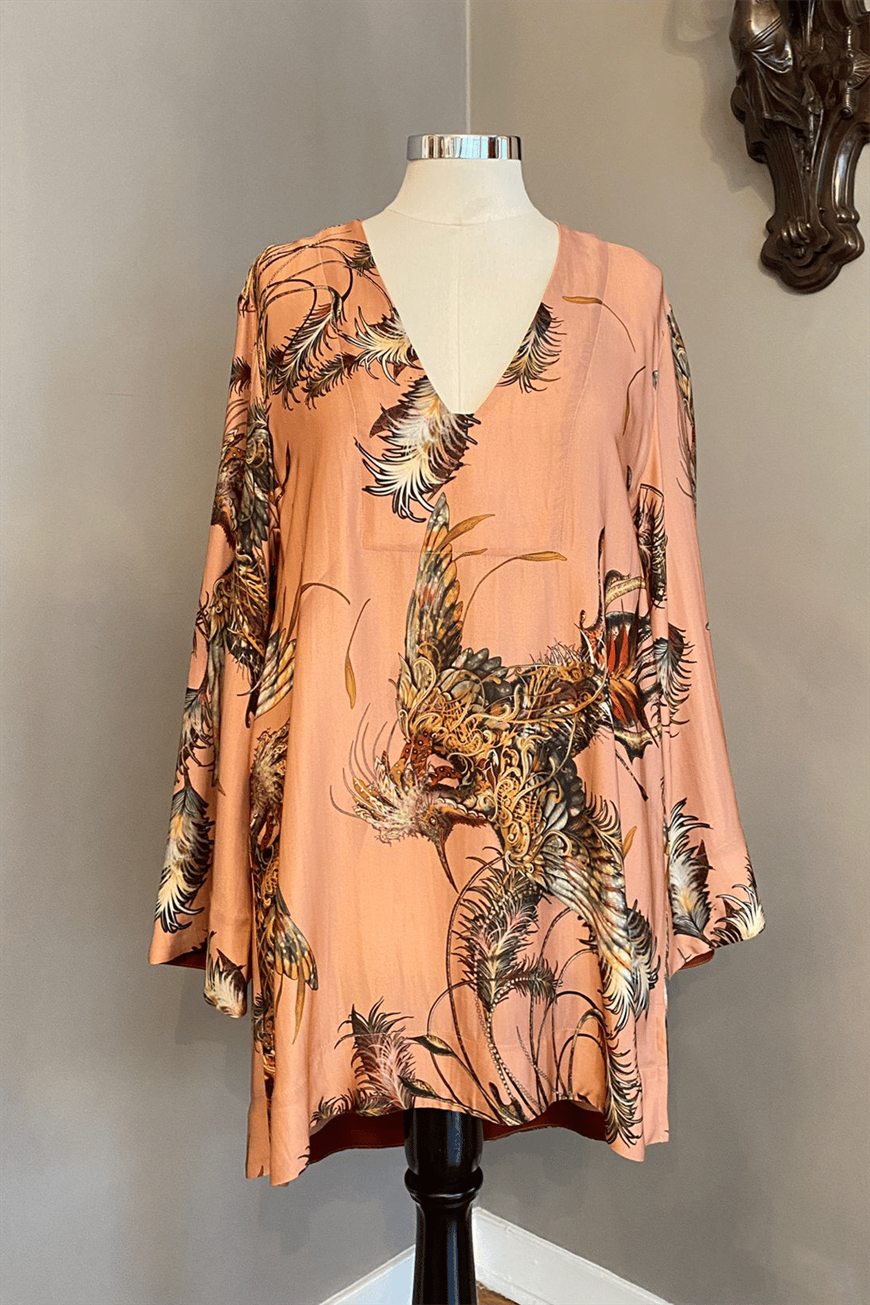 Kuşlu Saten Tunik