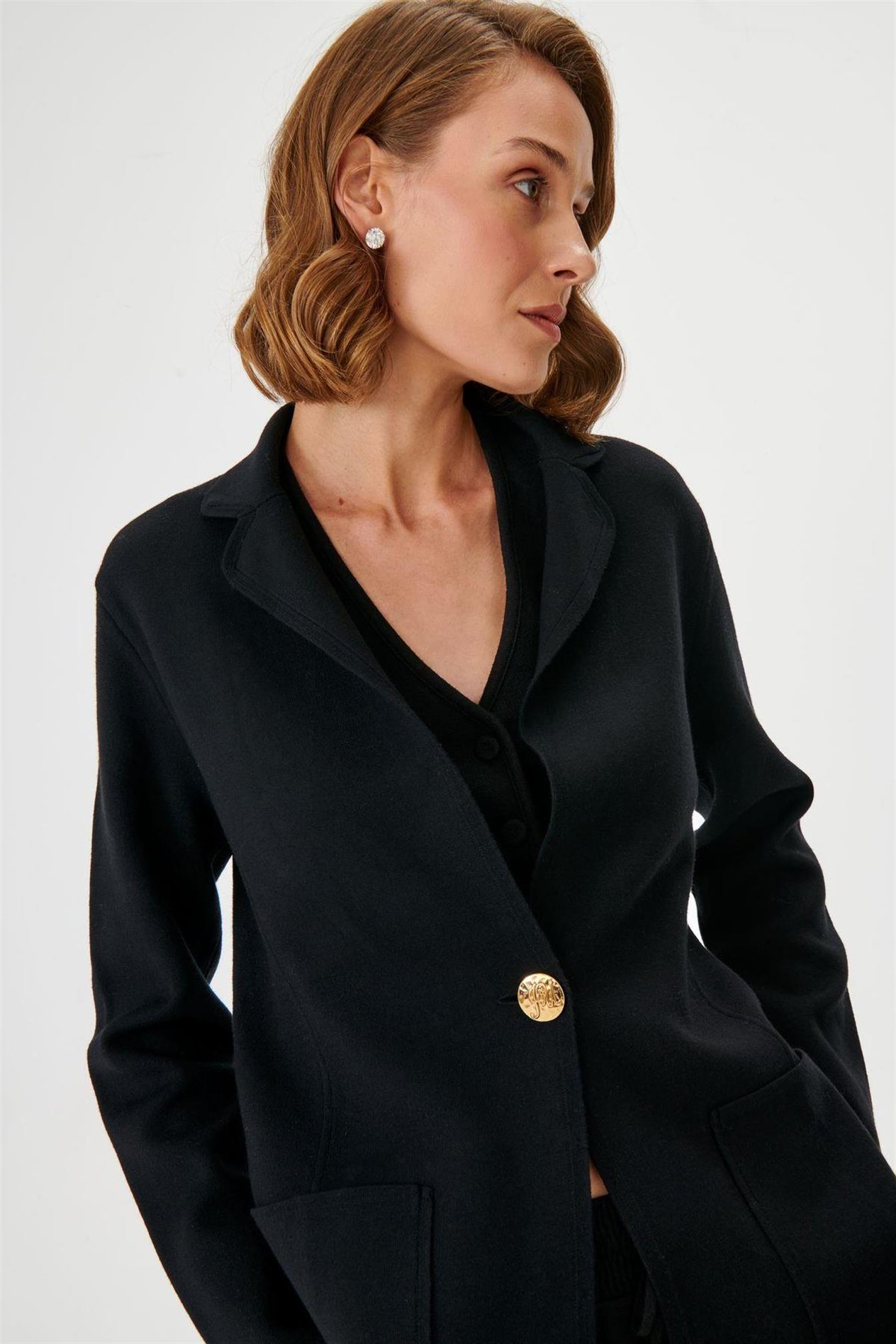 Tek Düğmeli Triko Blazer Ceket