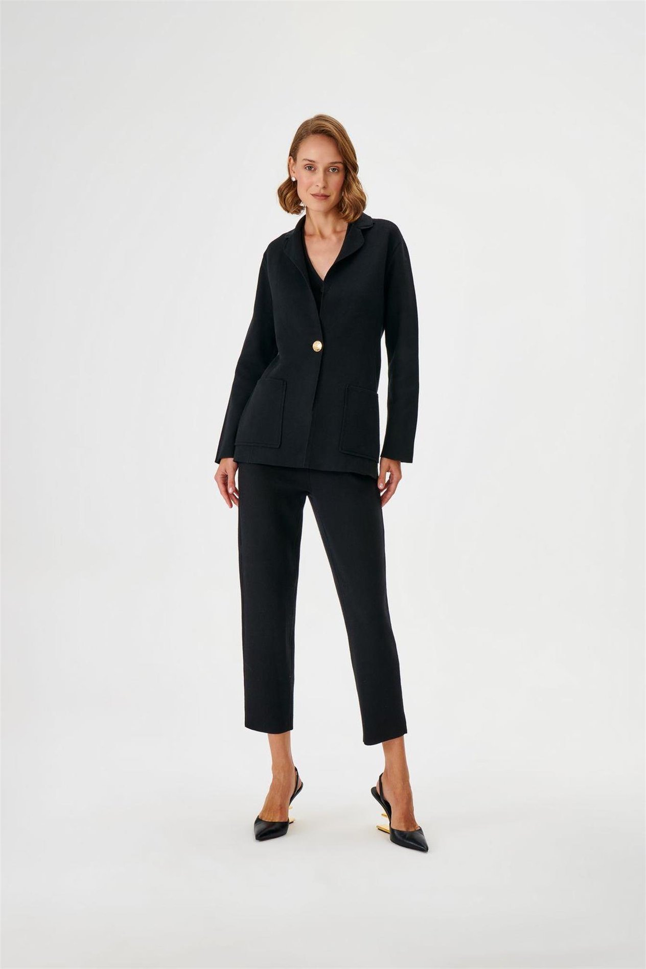 Tek Düğmeli Triko Blazer Ceket