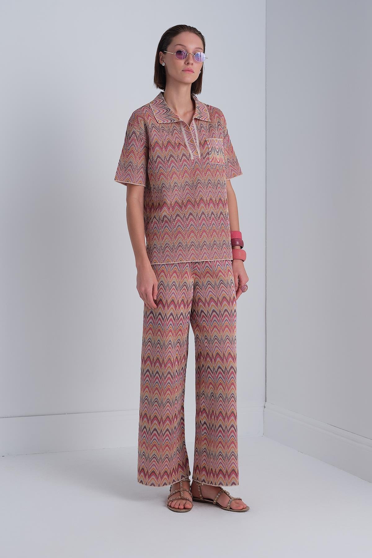 Zikzak Desen Bol Paça Multi Pantolon