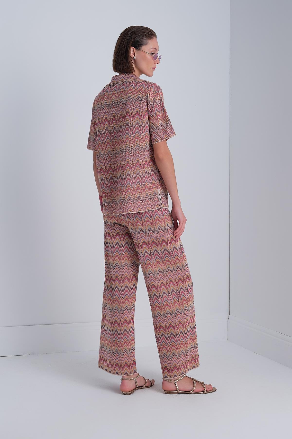 Zikzak Desen Bol Paça Multi Pantolon