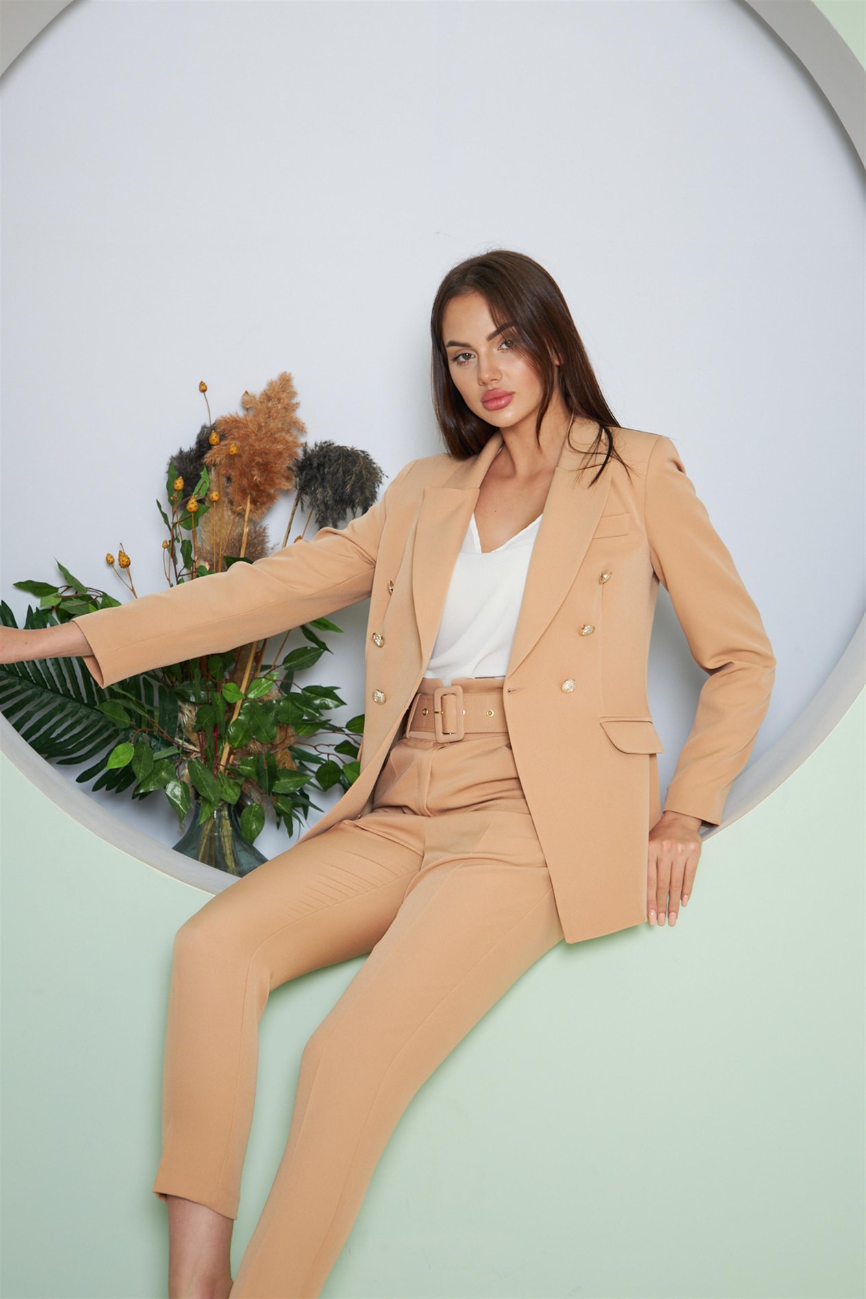 Balmain Ceketli Takım Taba