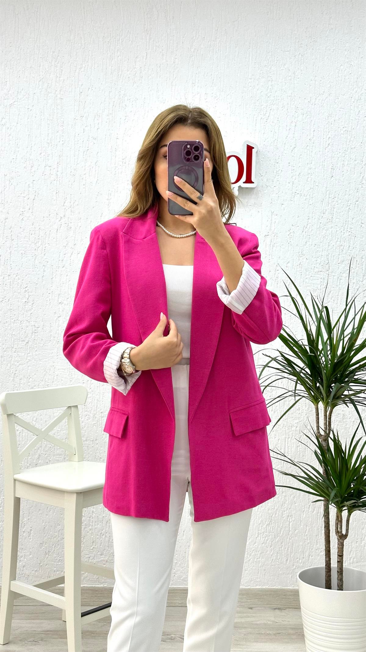 Keten Çizgili Astarlı Ceket