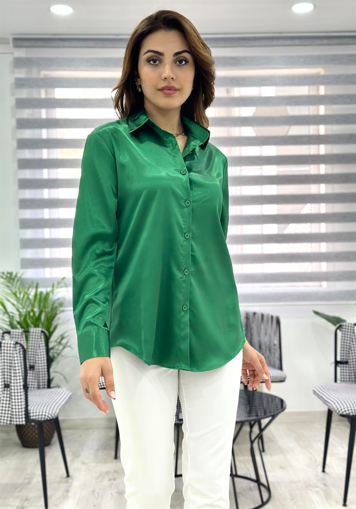Klasik Saten Gömlek Yeşil