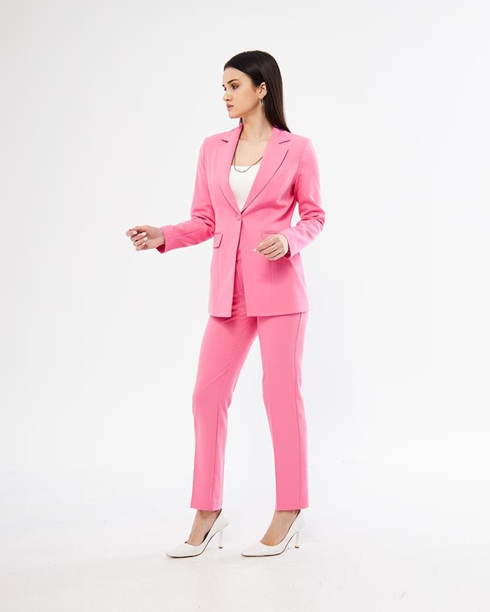 Tek Düğme Klasik Takım Pembe