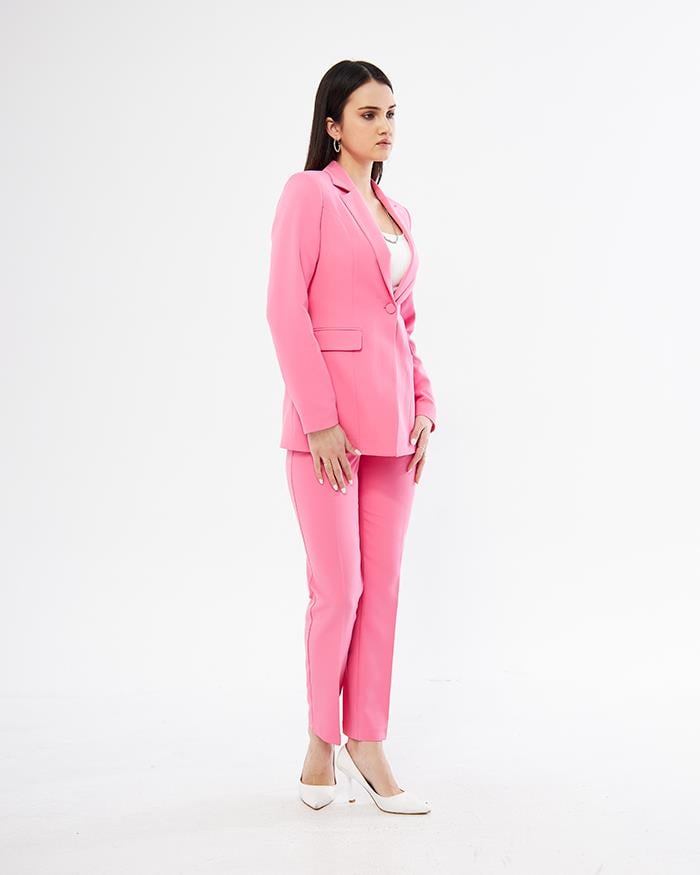Tek Düğme Klasik Takım Pembe