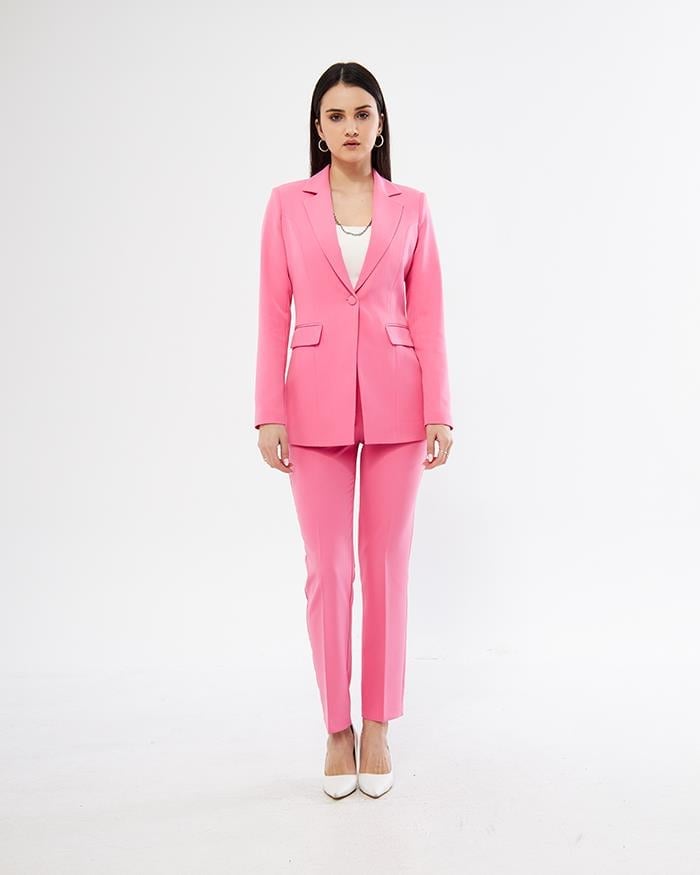 Tek Düğme Klasik Takım Pembe