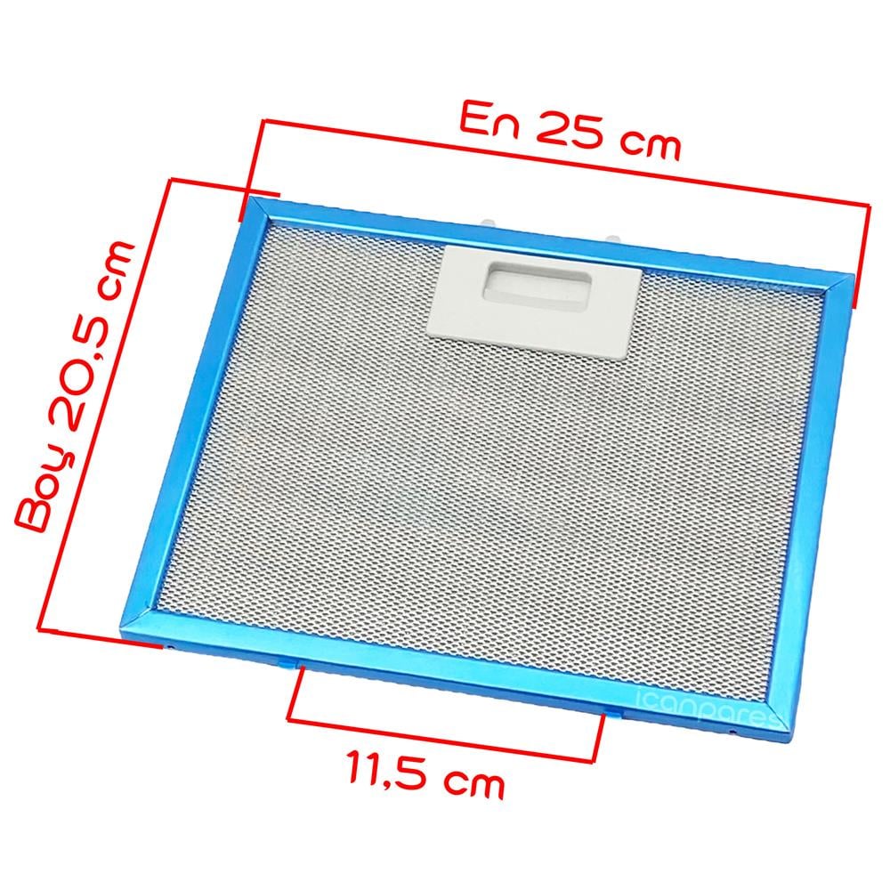 En 25 cm Boy 20,5 cm Aspiratör Davlumbaz Metal Yağ Filtresi