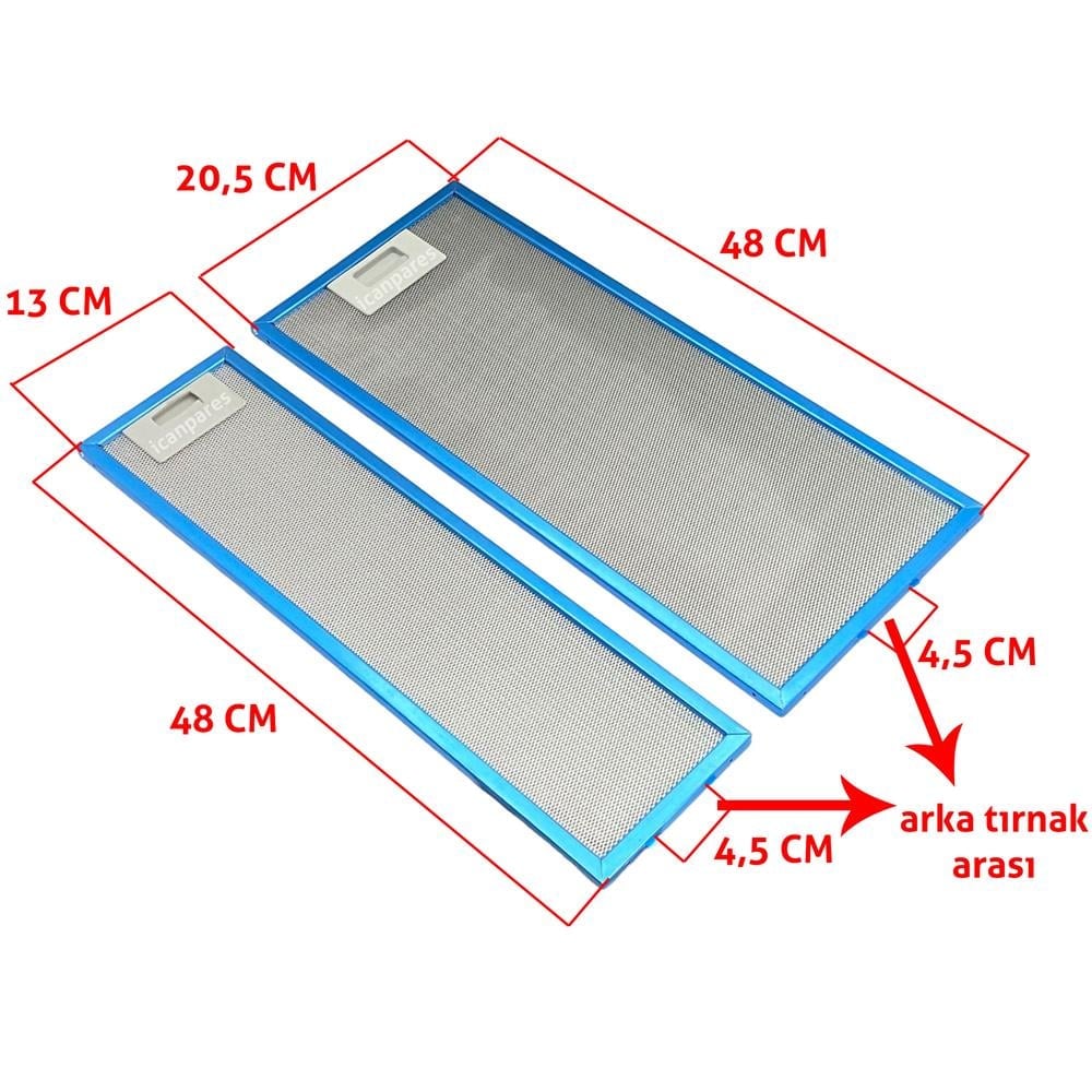 Kumtel Uyumlu En 20,5 Boy 48 cm - En 13 Boy 48 cm Aspiratör Filtresi Takımı